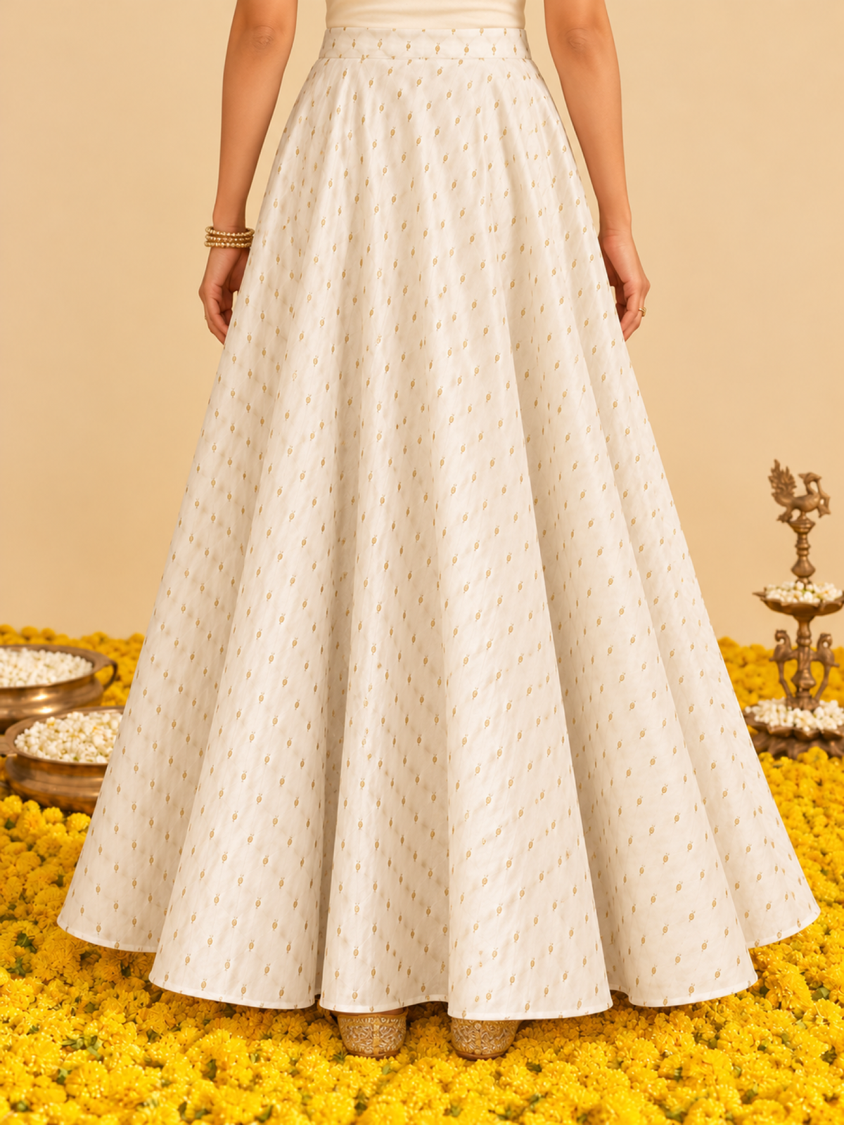 Skirt #01 – Gold Zeri Foil Cotton Flared Skirt in Ivory