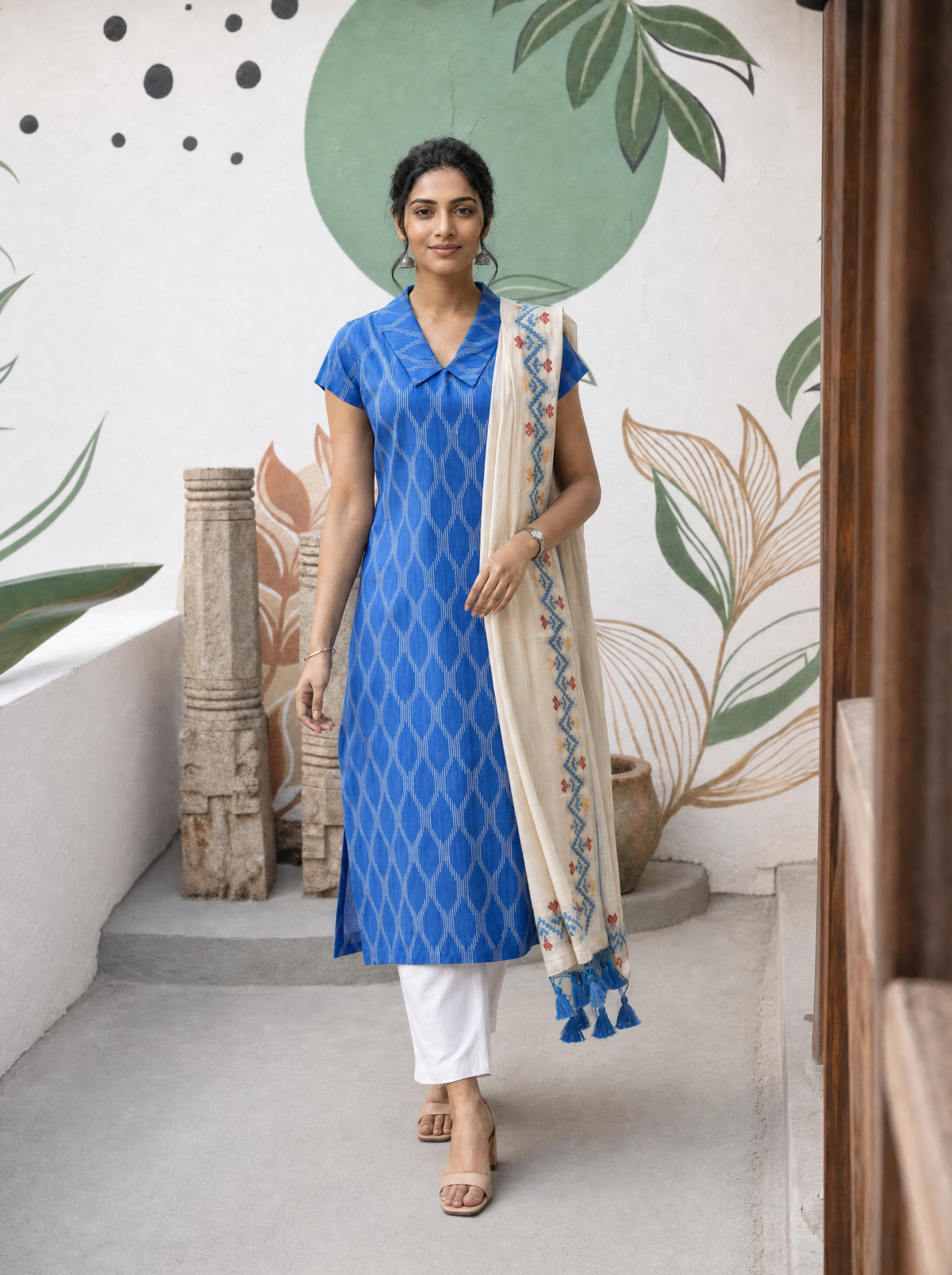 Nilaani – Ikat Patterned Handloom Cotton Suit Set in Royal Blue
