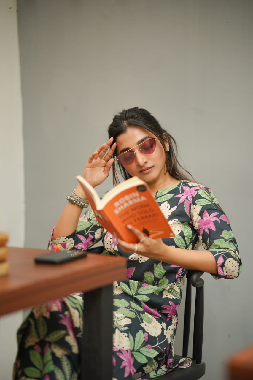 Jenny (black) - black floral abstract hand block printed cotton coord set