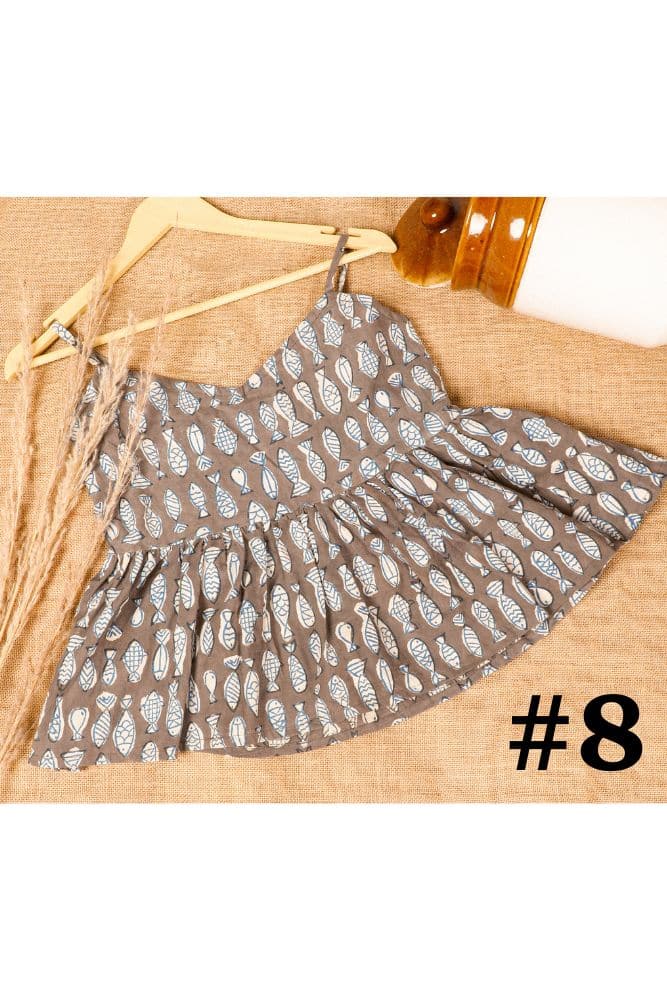Strap crop top -8 - organic pure cotton printed crop top with adjustable strap in light brown