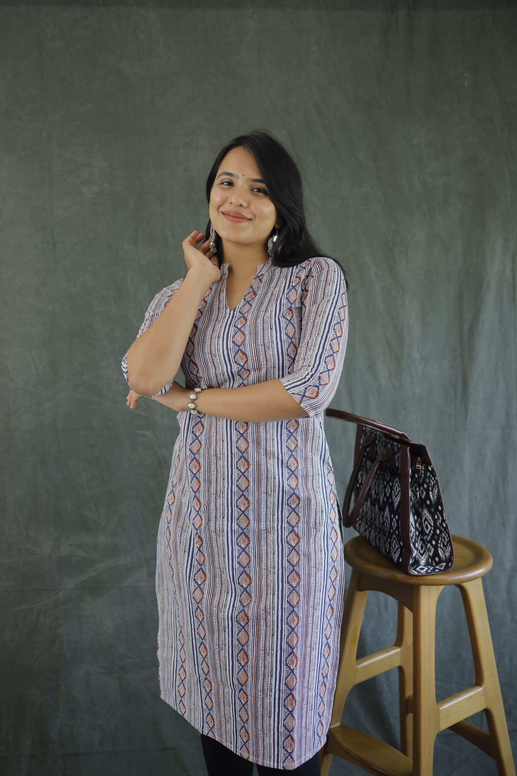 Kurti 75 - multicolour  abstract hand block printed kurti