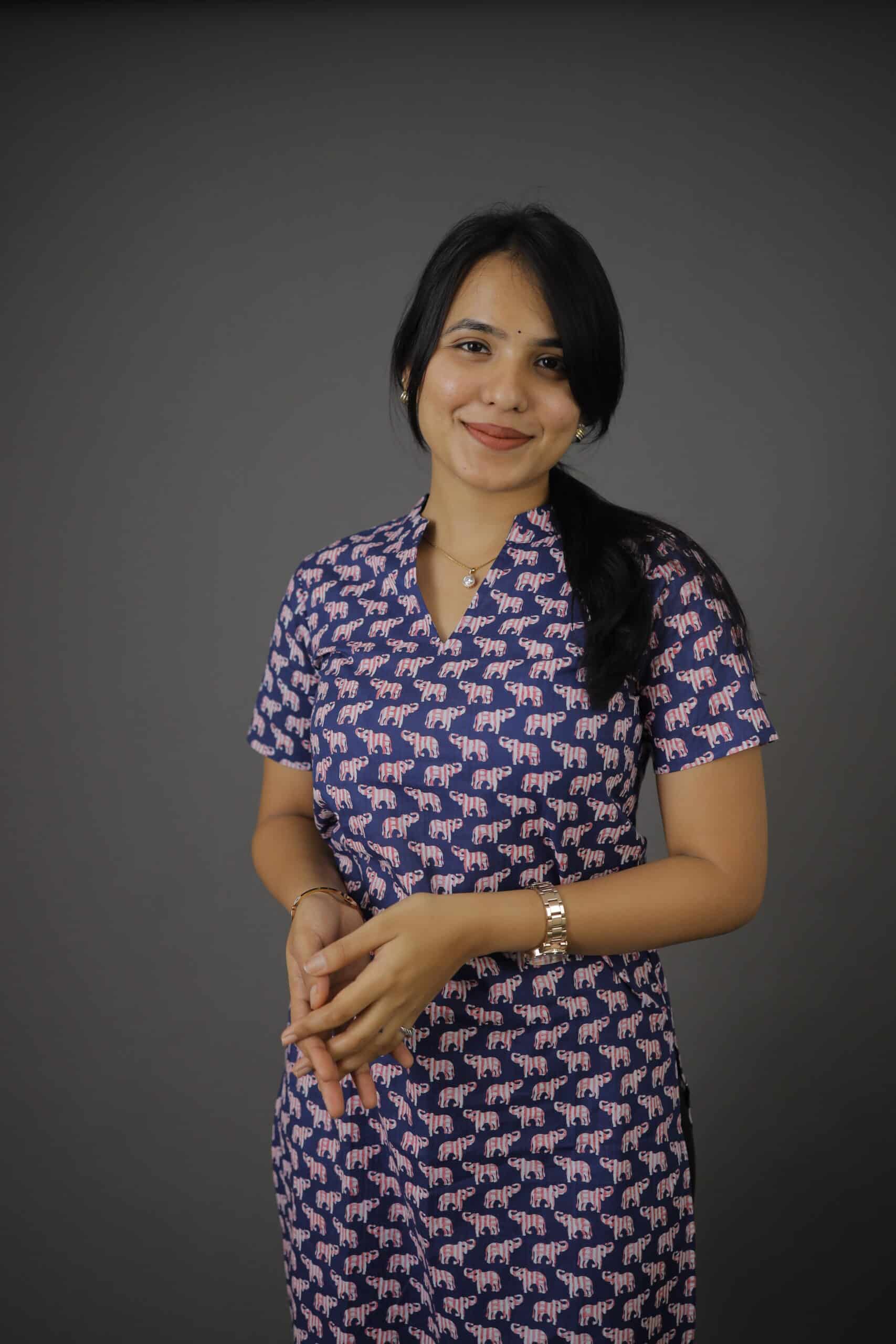 Kurti 71- Elephant hand block printed kurti in blue