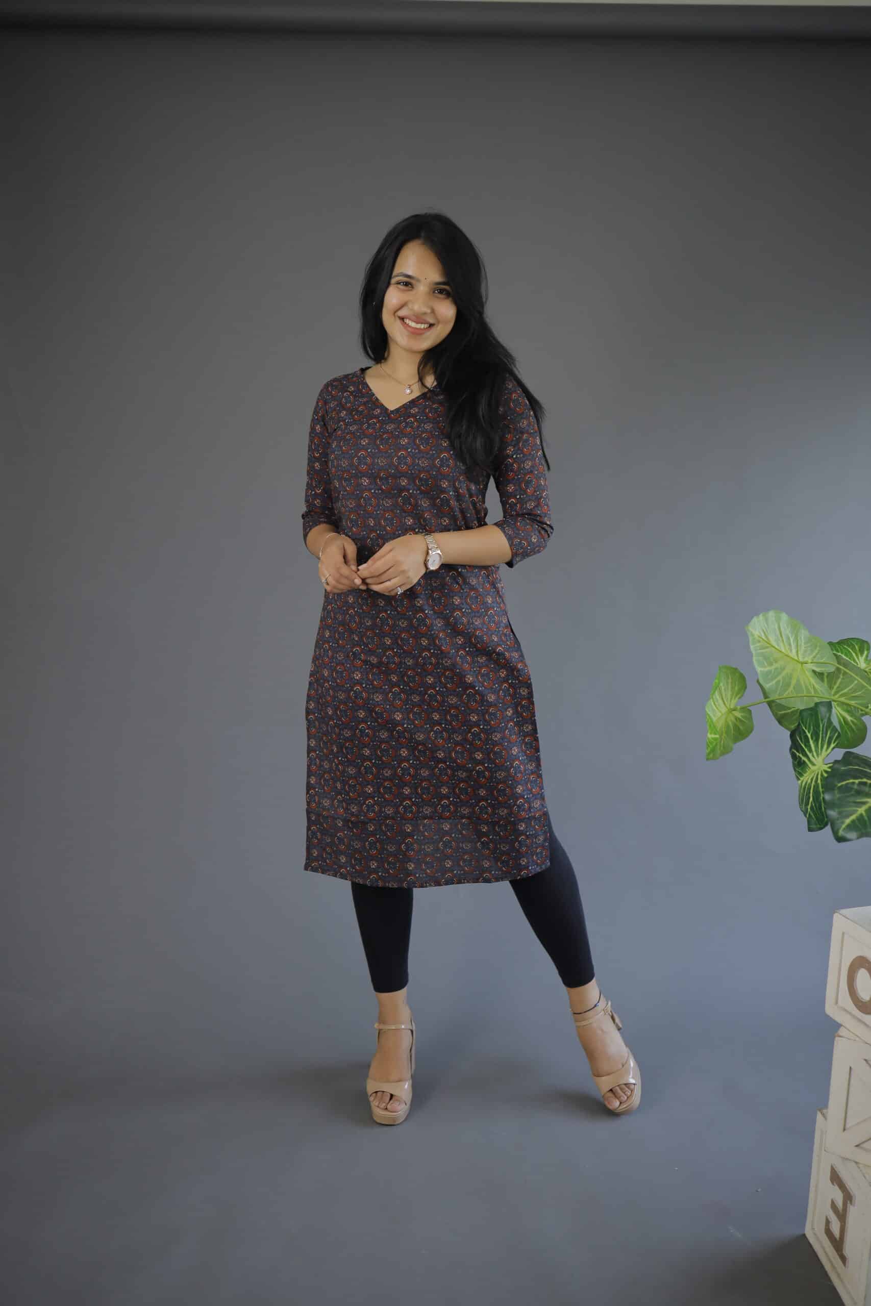 Kurti #67 - ajrakh hand block printed cotton kurti in blue
