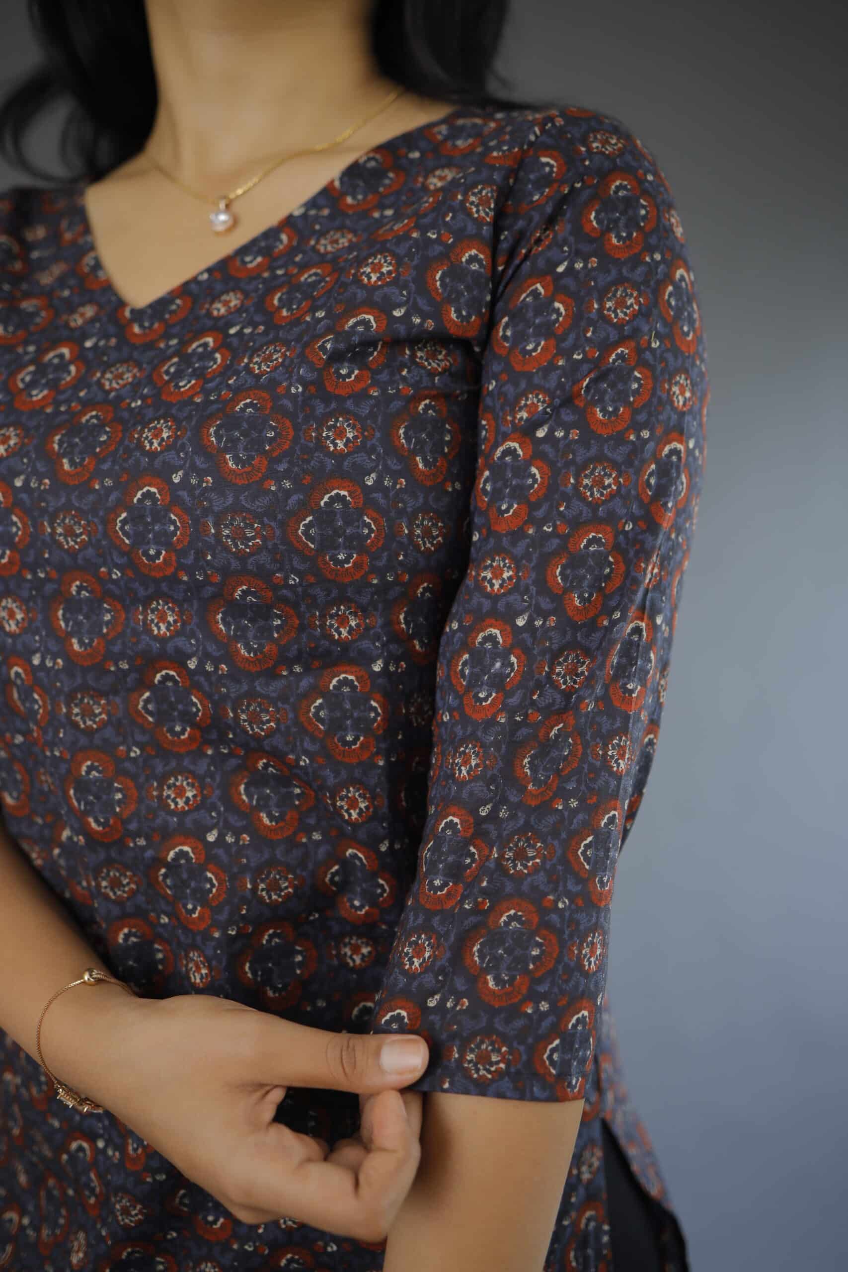 Kurti #67 - ajrakh hand block printed cotton kurti in blue