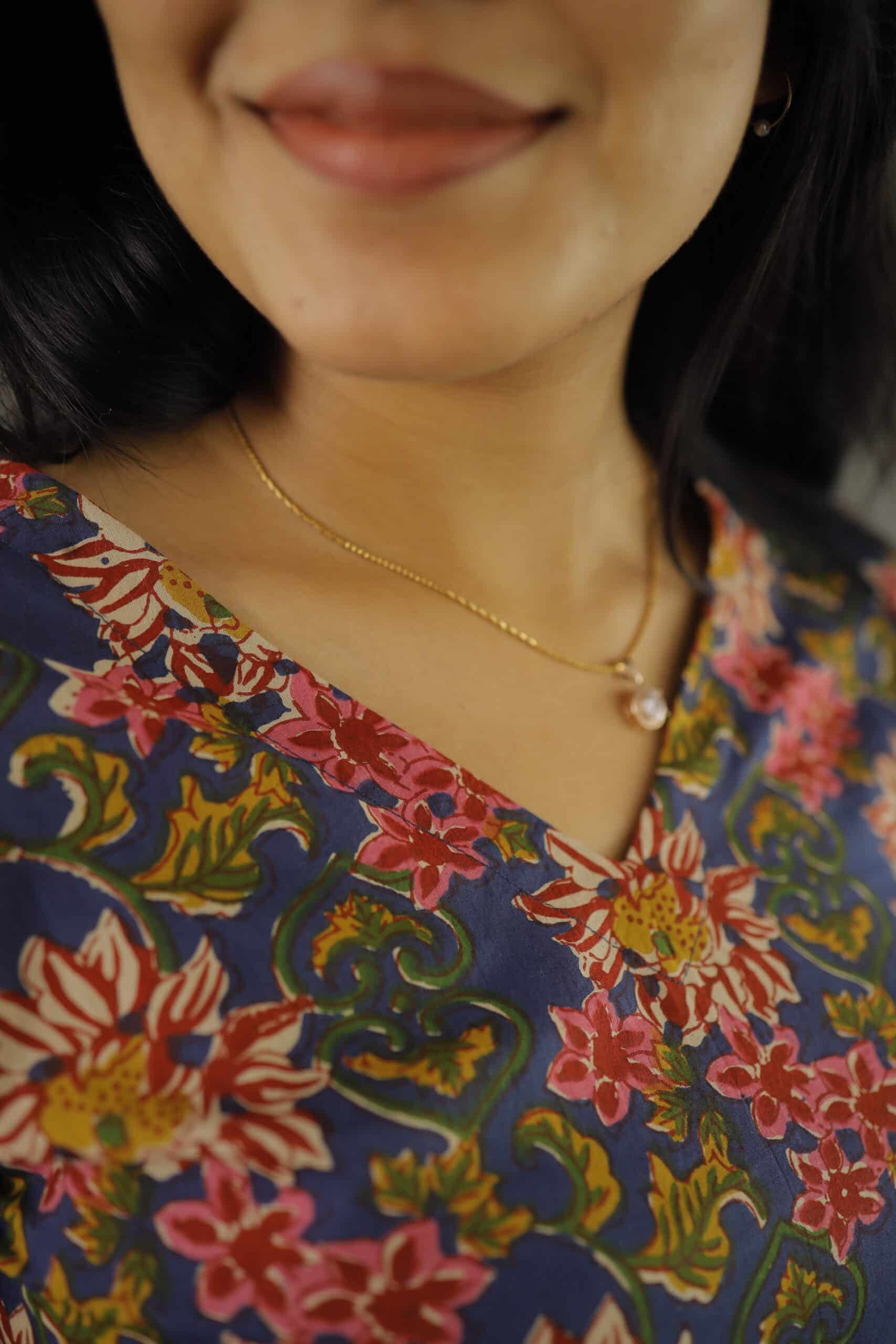 Kurti #66 - Multicolour floral hand block printed cotton kurti