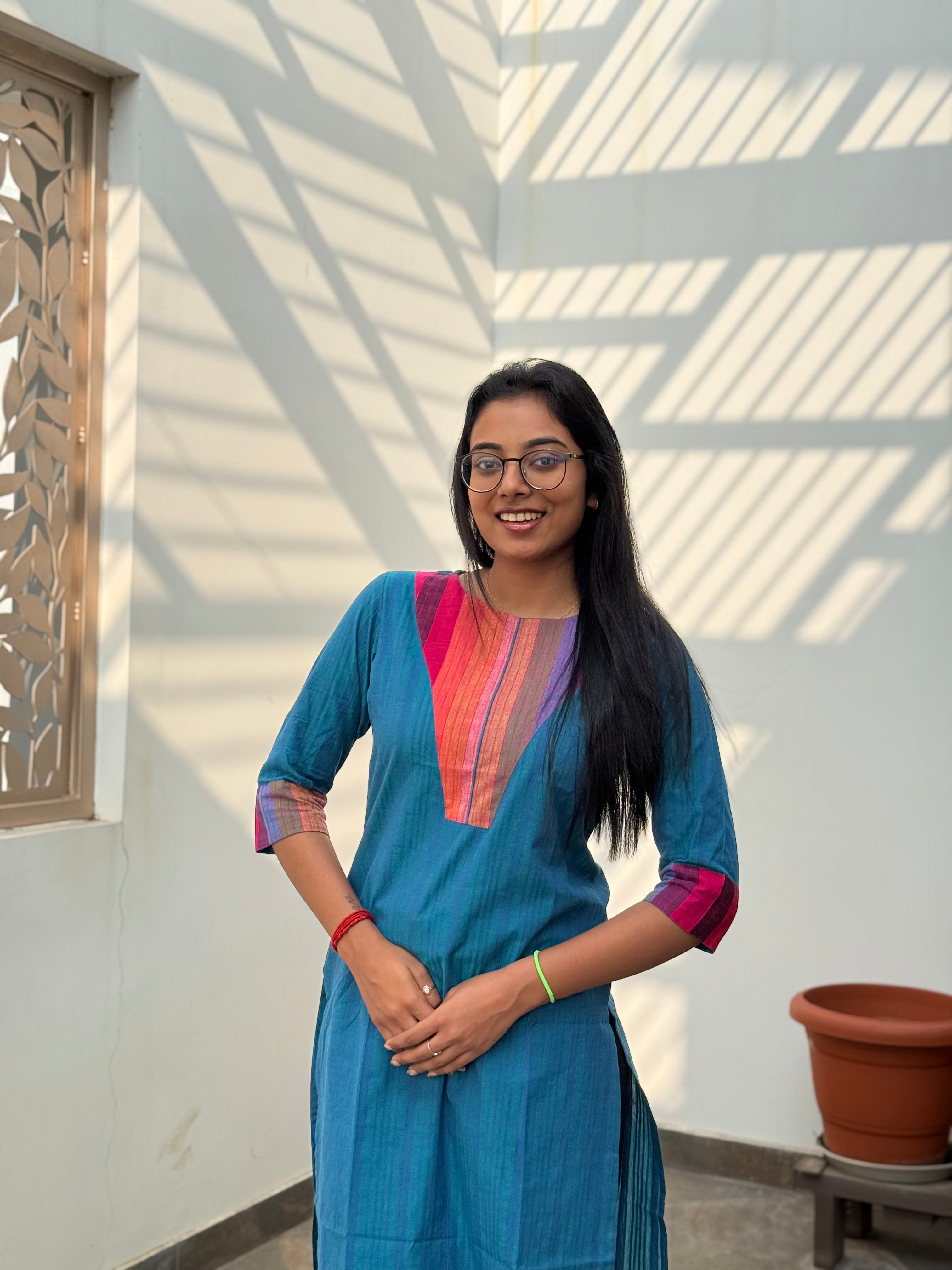 Pattern kurti 49- Handloom cotton kurti in blue