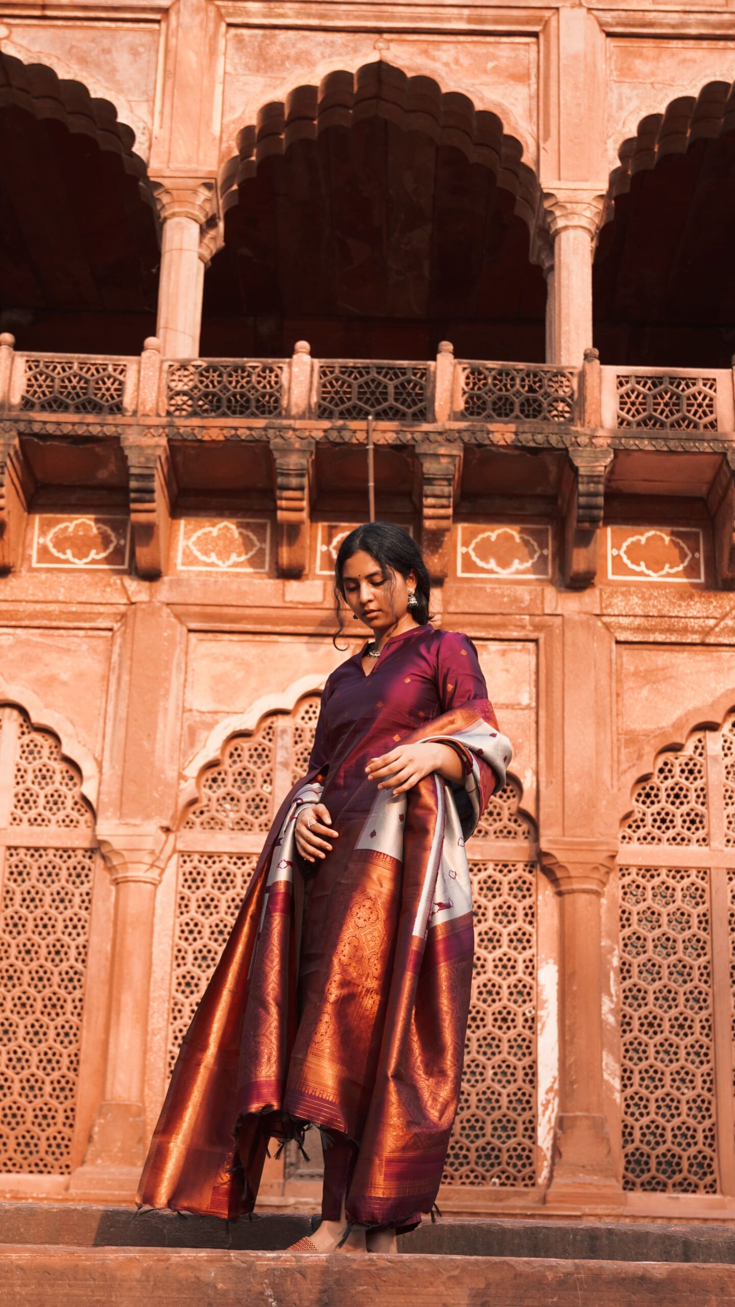 Nakshathra (purple ) -semi kanchi 3 pc vegan silk suit set purple