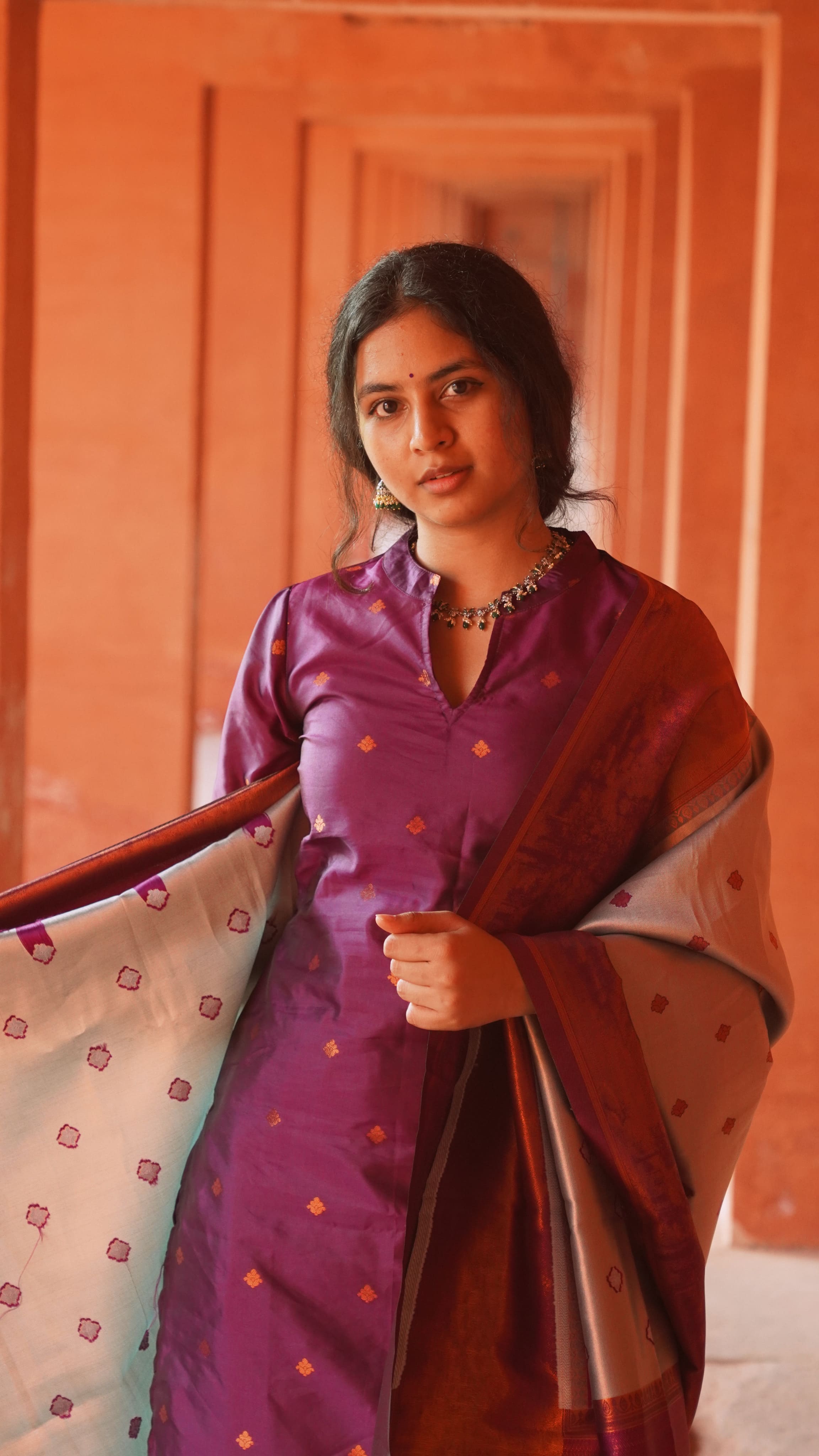 Nakshathra (purple ) -semi kanchi 3 pc vegan silk suit set purple