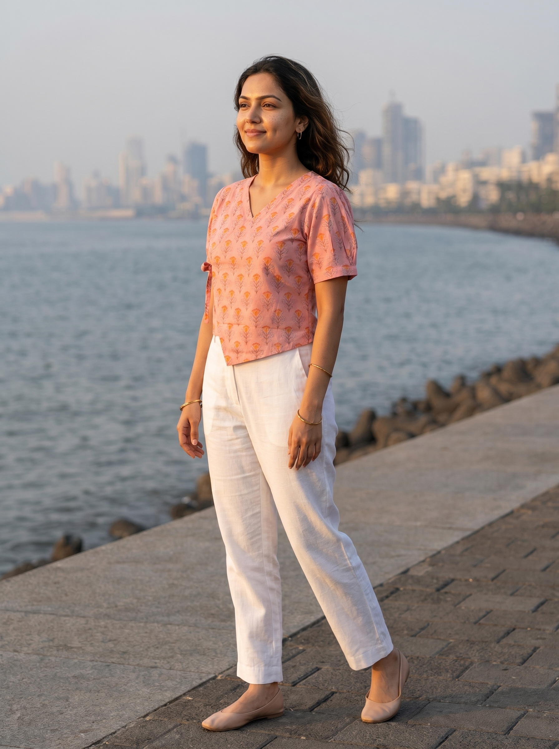 Crop top #98- handloom organic wrap on cotton top in baby pink