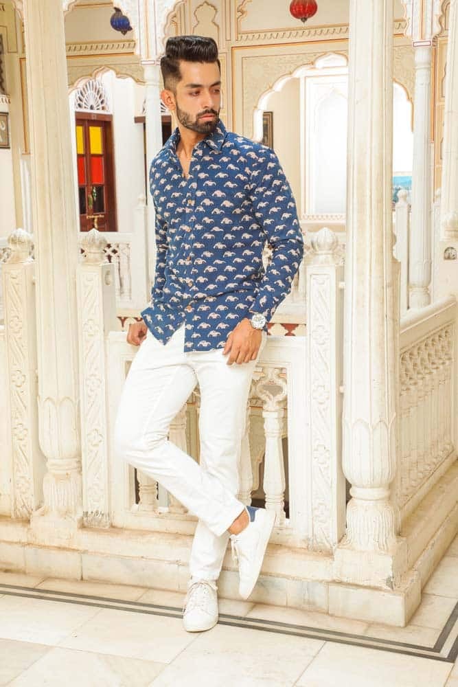 Car printed shirt -  handblock car printed shirt in blue
