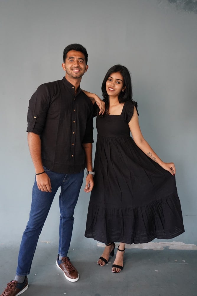 Sharan -handloom cotton linen shirt in black