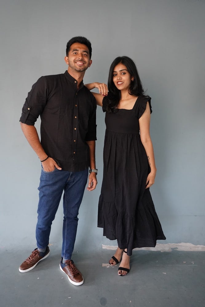 Sharan -handloom cotton linen shirt in black