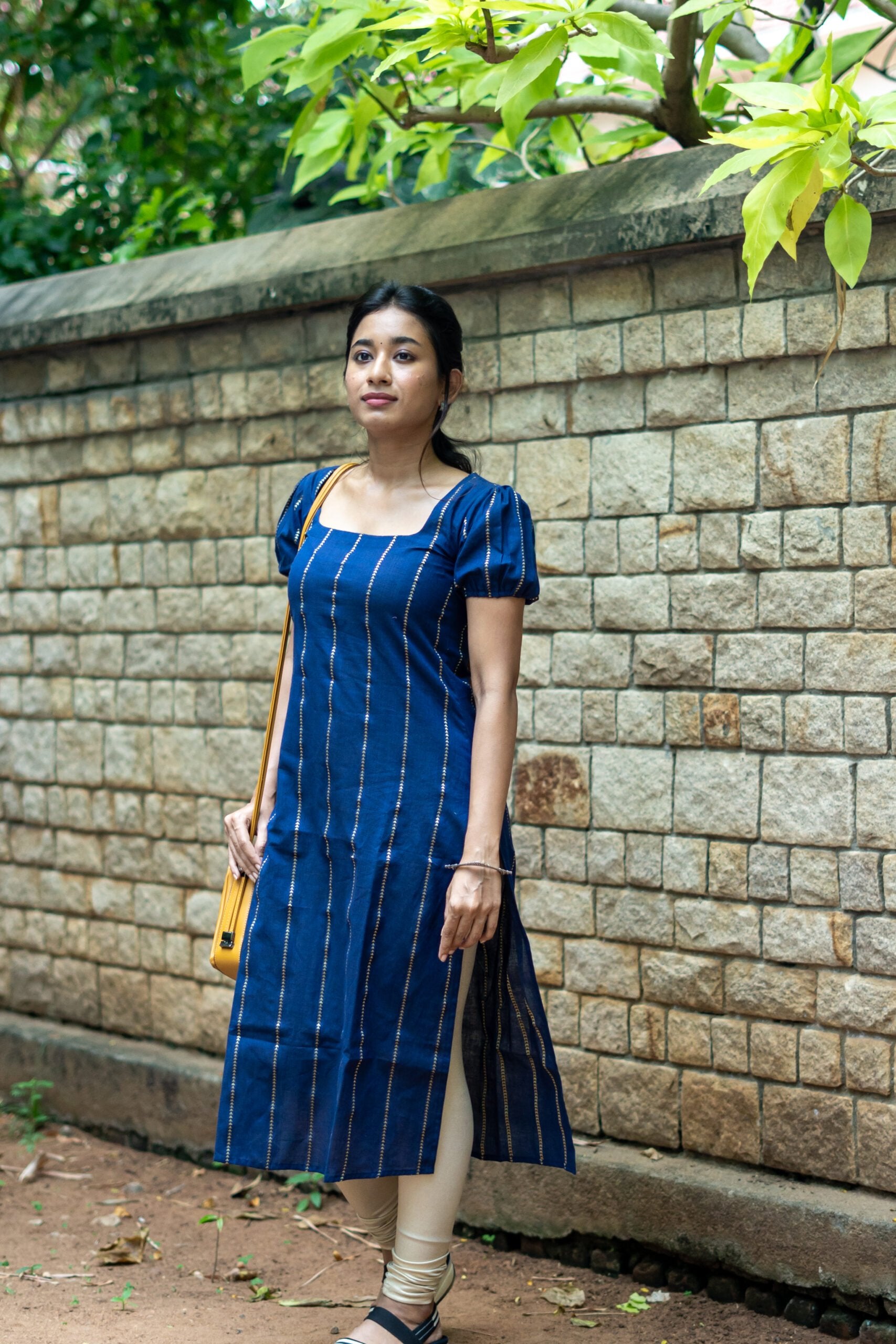 Pattern kurti 1 - handloom cotton kurta with gold zari buttas in navy blue