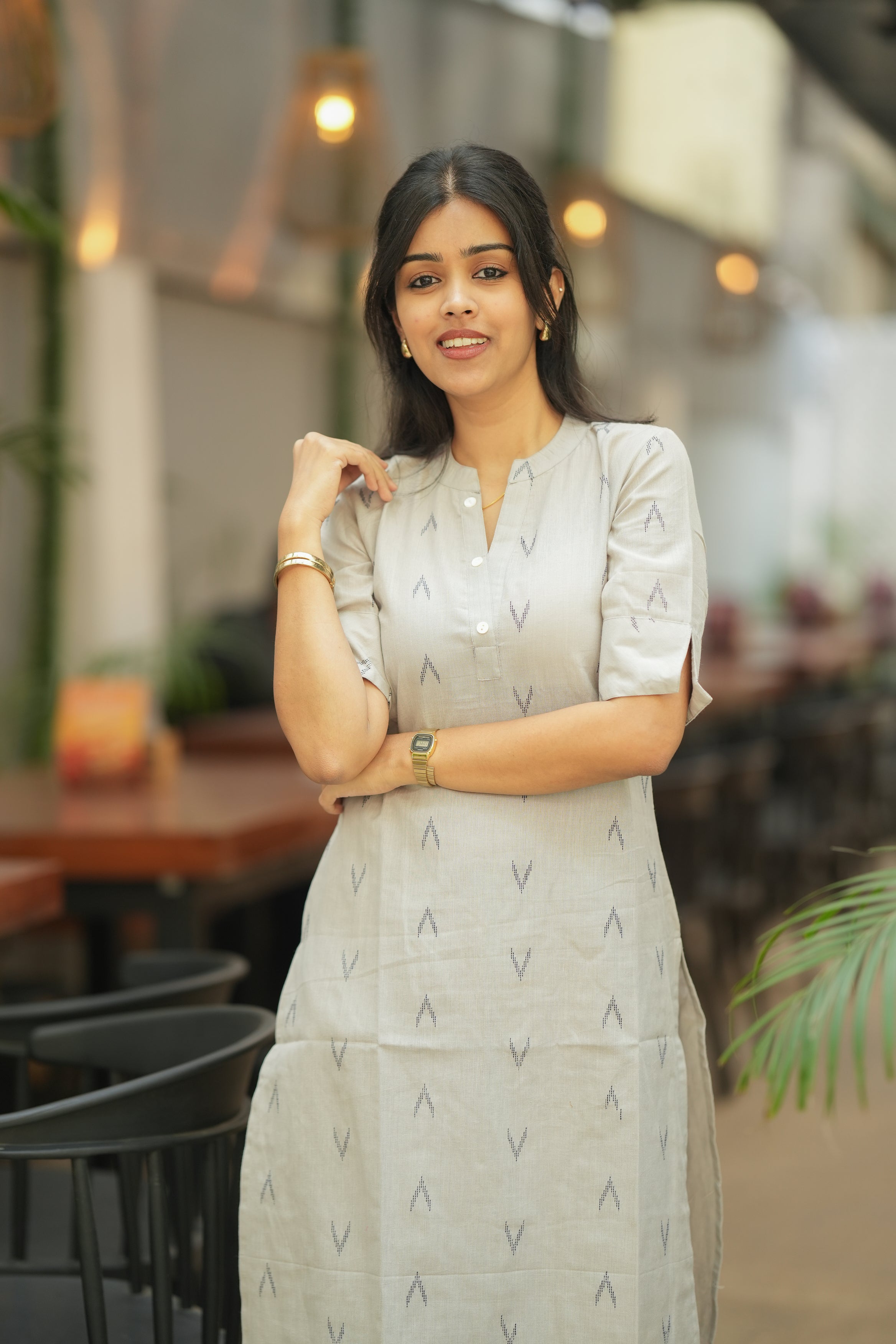 Ashley (Pearl grey) - Handloom cotton coord Kurta set in Pearl grey
