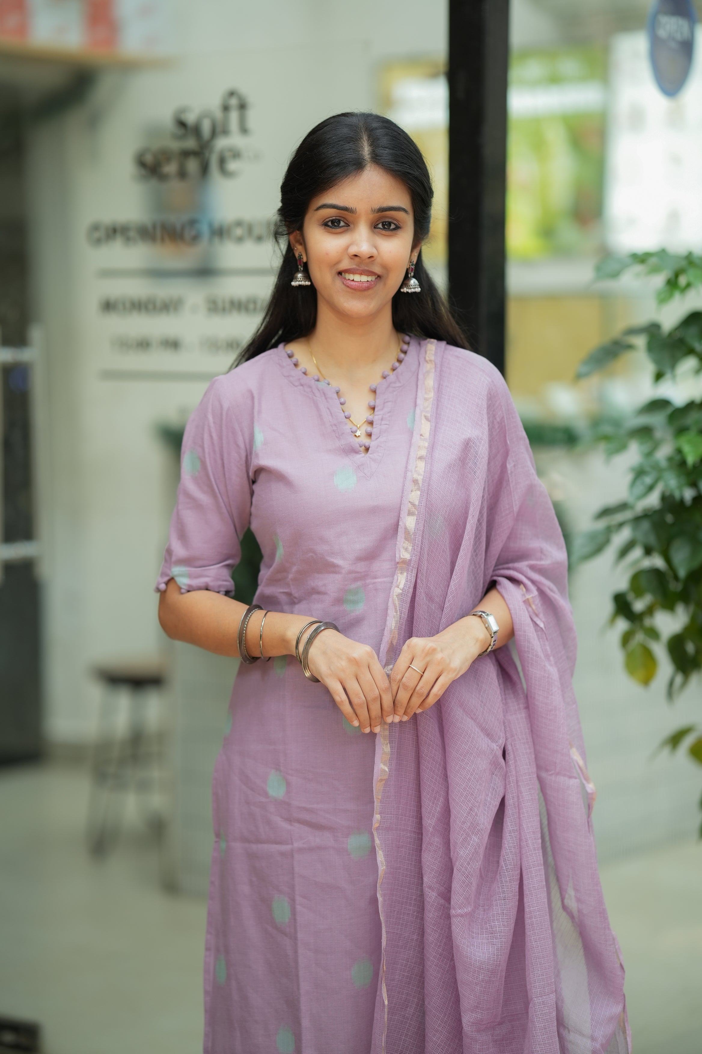 Lava (Lavender) - Handloom cotton Kurta set with dupatta in Lavender