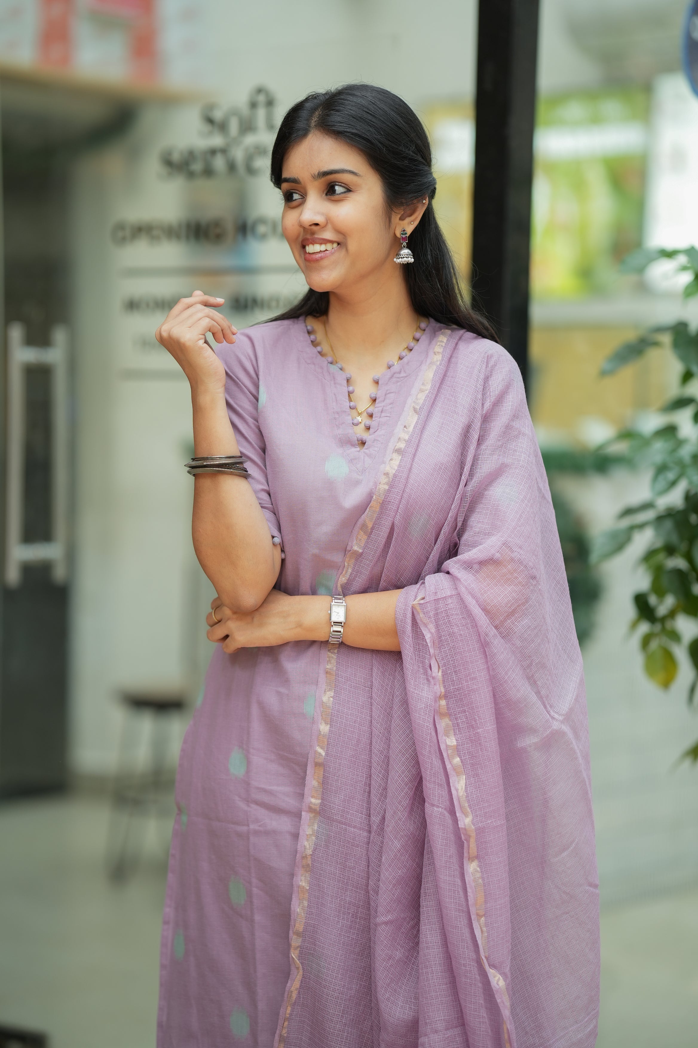 Lava (Lavender) - Handloom cotton Kurta set with dupatta in Lavender