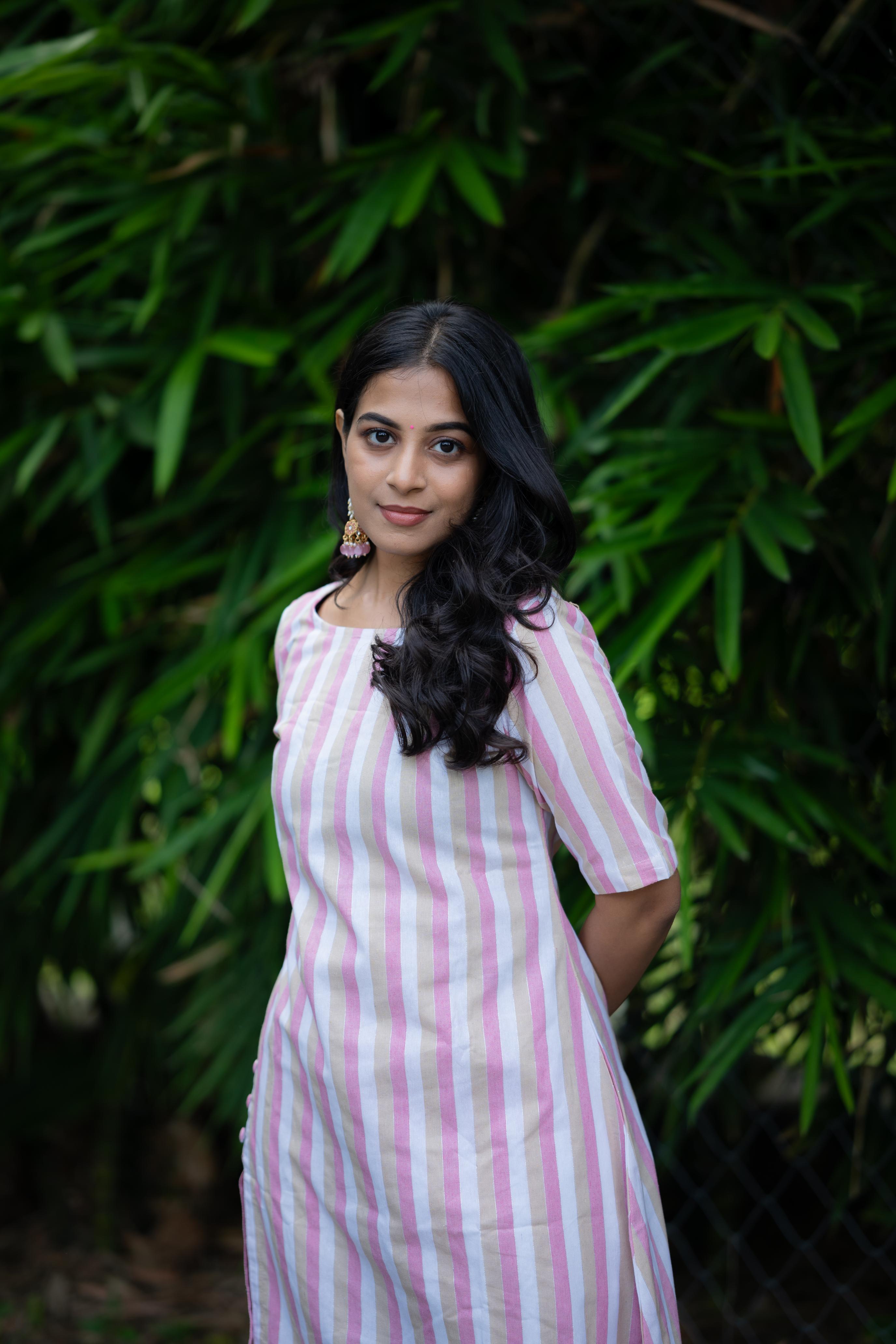 Tamarah( pink ) coord set - striped handloom cotton coord set with lurex lines
