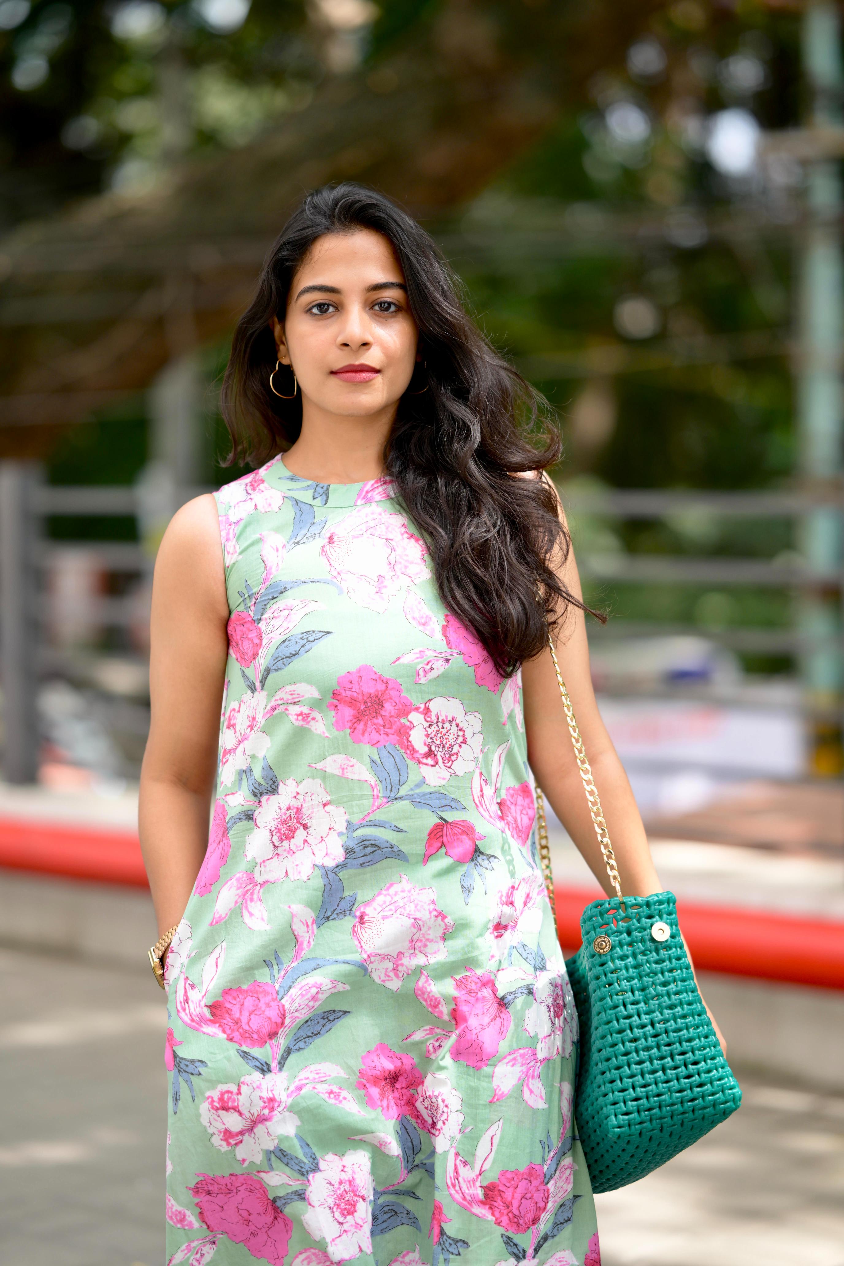 Taara - pastel green - halter neck A line cotton kurta set in pastel green