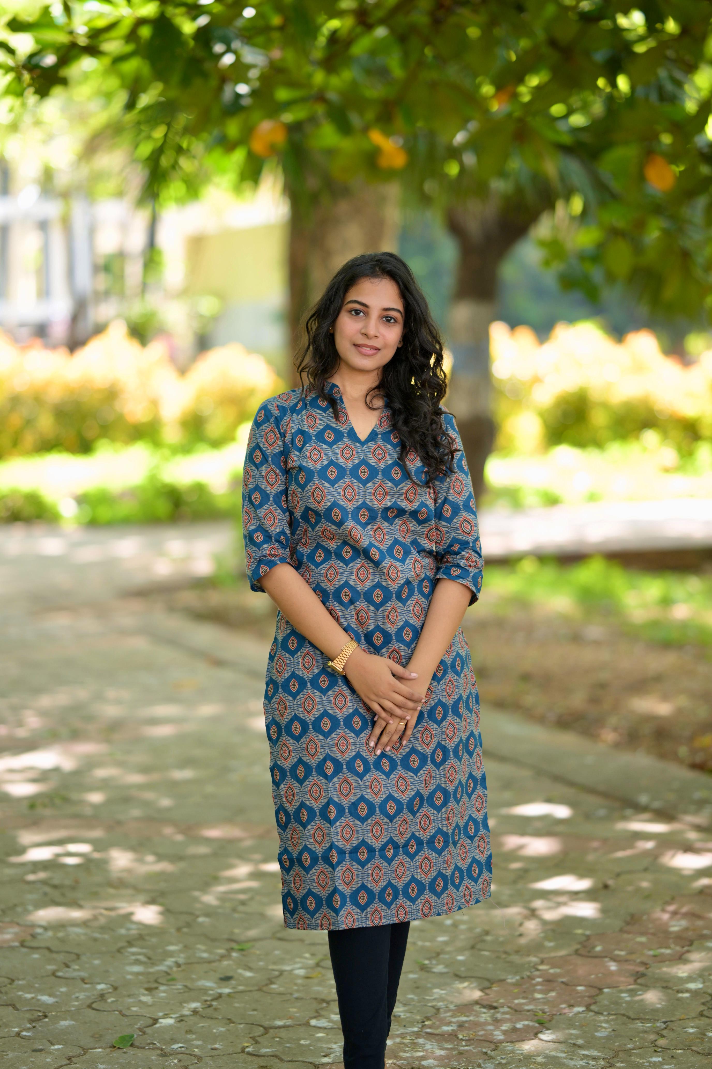 Kurti 90 - ajrakh hand block printed cotton kurta in blue & rust red
