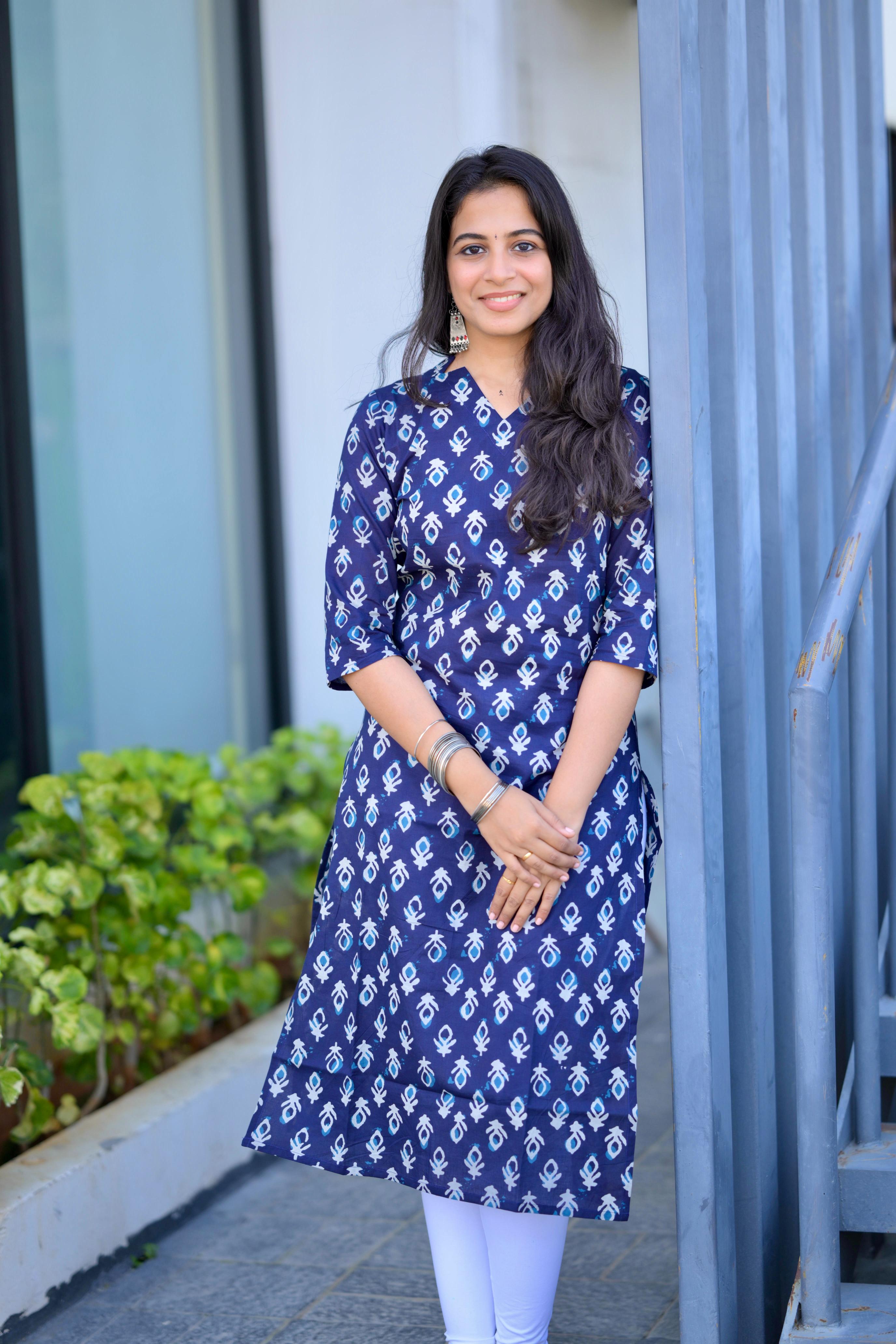 Kurti 93 - hand block printed cotton kurta in indigo