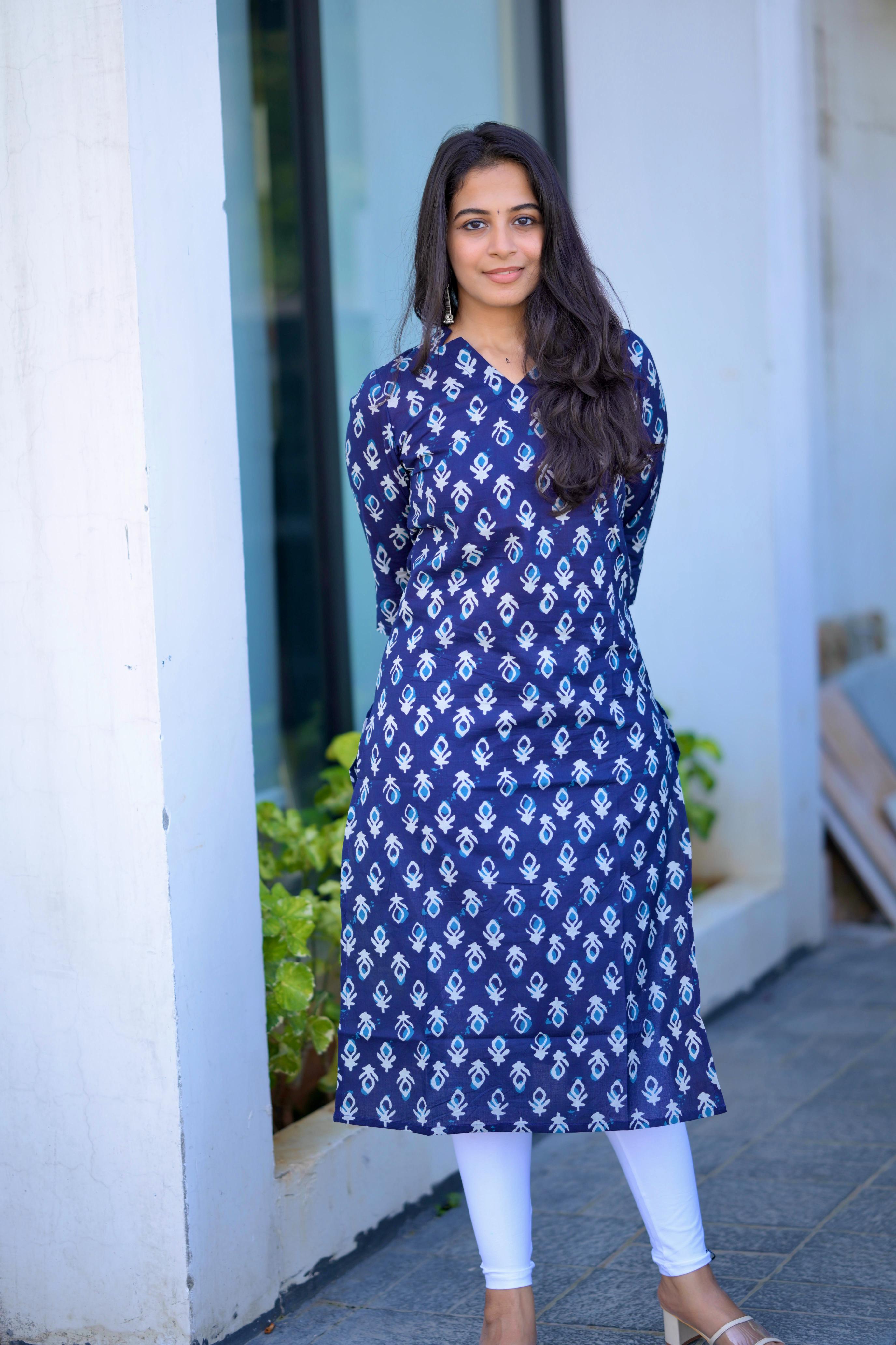 Kurti 93 - hand block printed cotton kurta in indigo