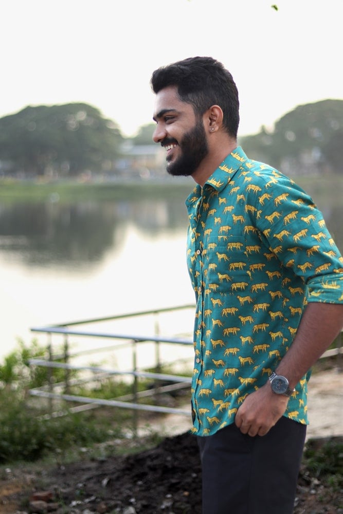 shirt - 1 - Cheetah handblock cotton printed shirt in blue