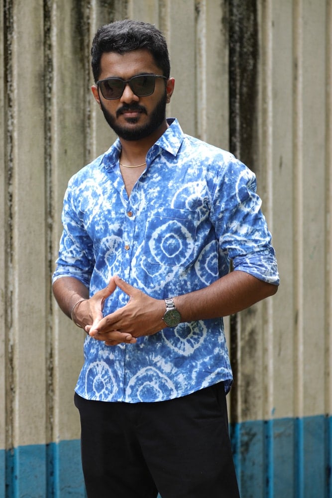 shirt -4 - Shibori and tie & dye handblock organic cotton printed shirt in blue