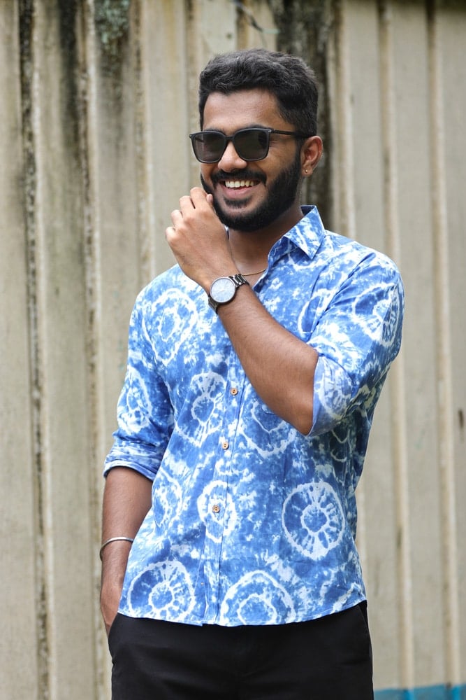 shirt -4 - Shibori and tie & dye handblock organic cotton printed shirt in blue