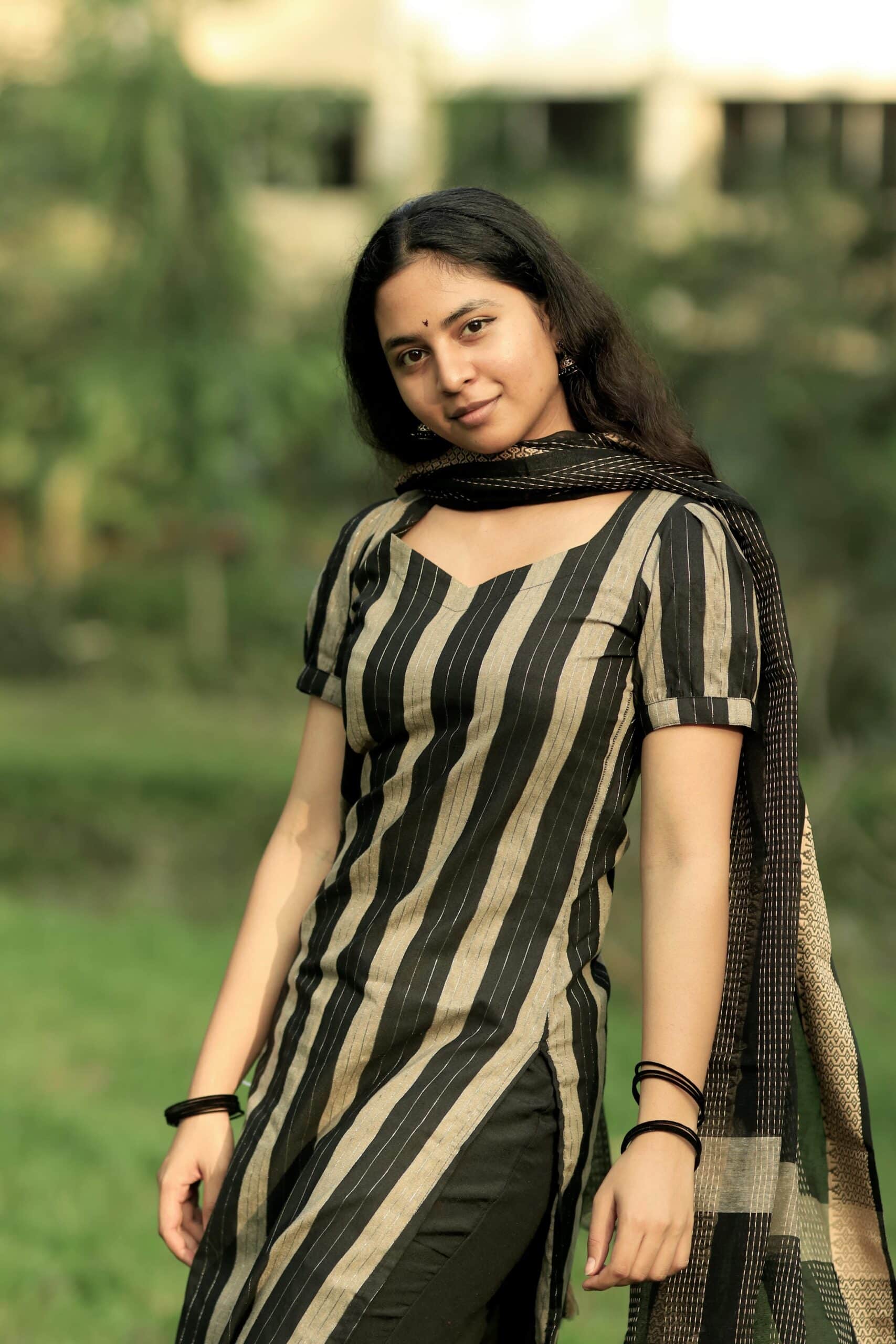 Margazhi (black) - handloom cotton silk suit set with dupatta in black