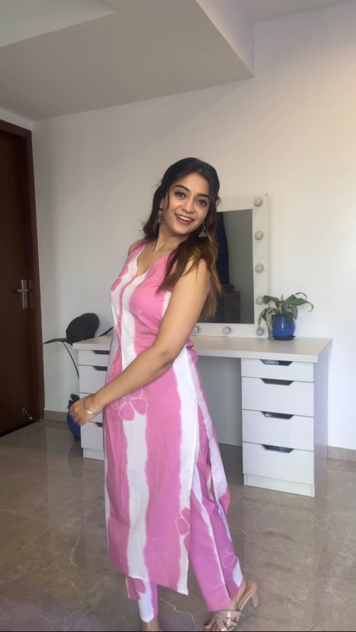 Shlokha ( pink ) - handblock printed cotton  coord set in pink