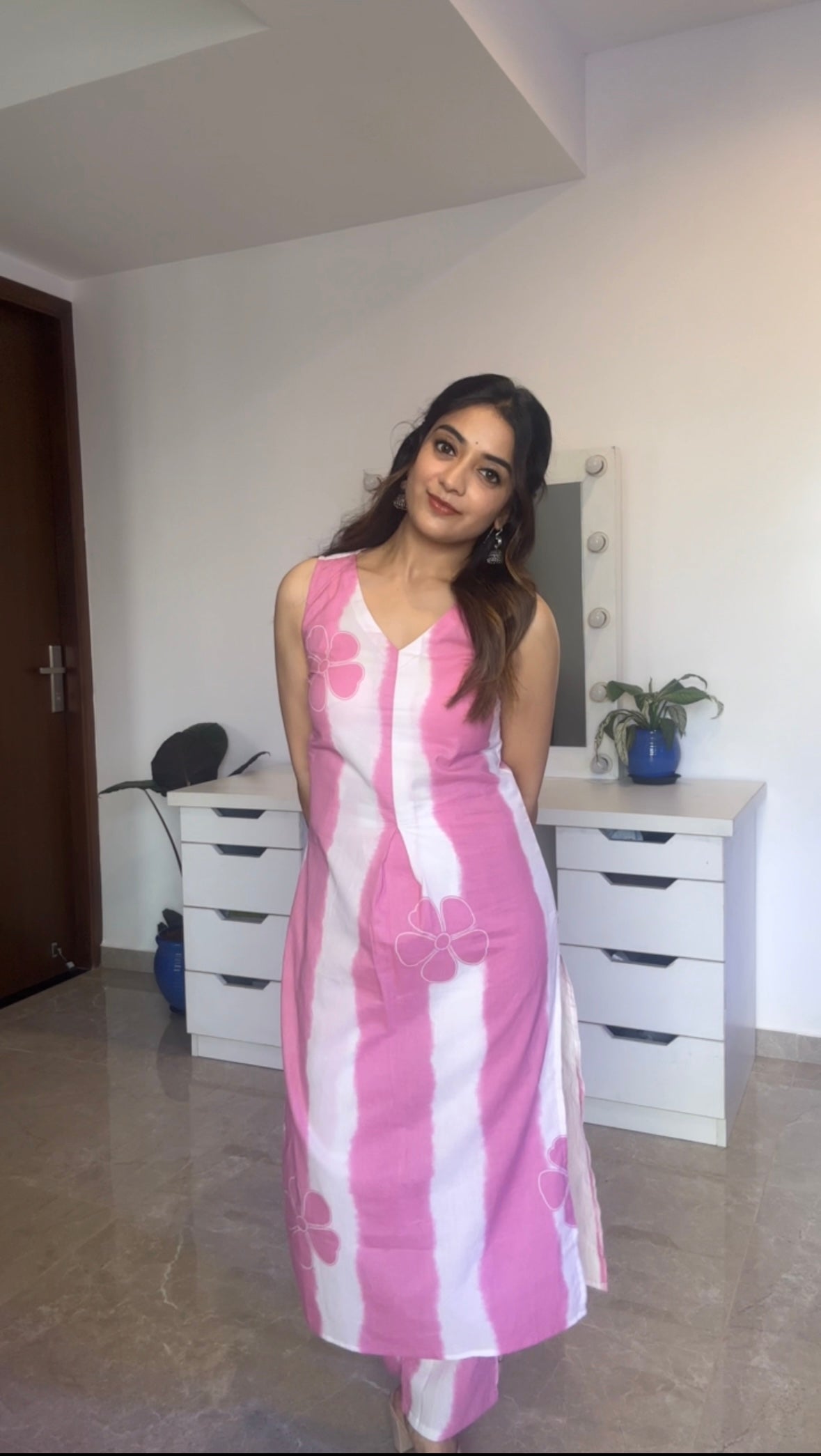 Shlokha ( pink ) - handblock printed cotton  coord set in pink