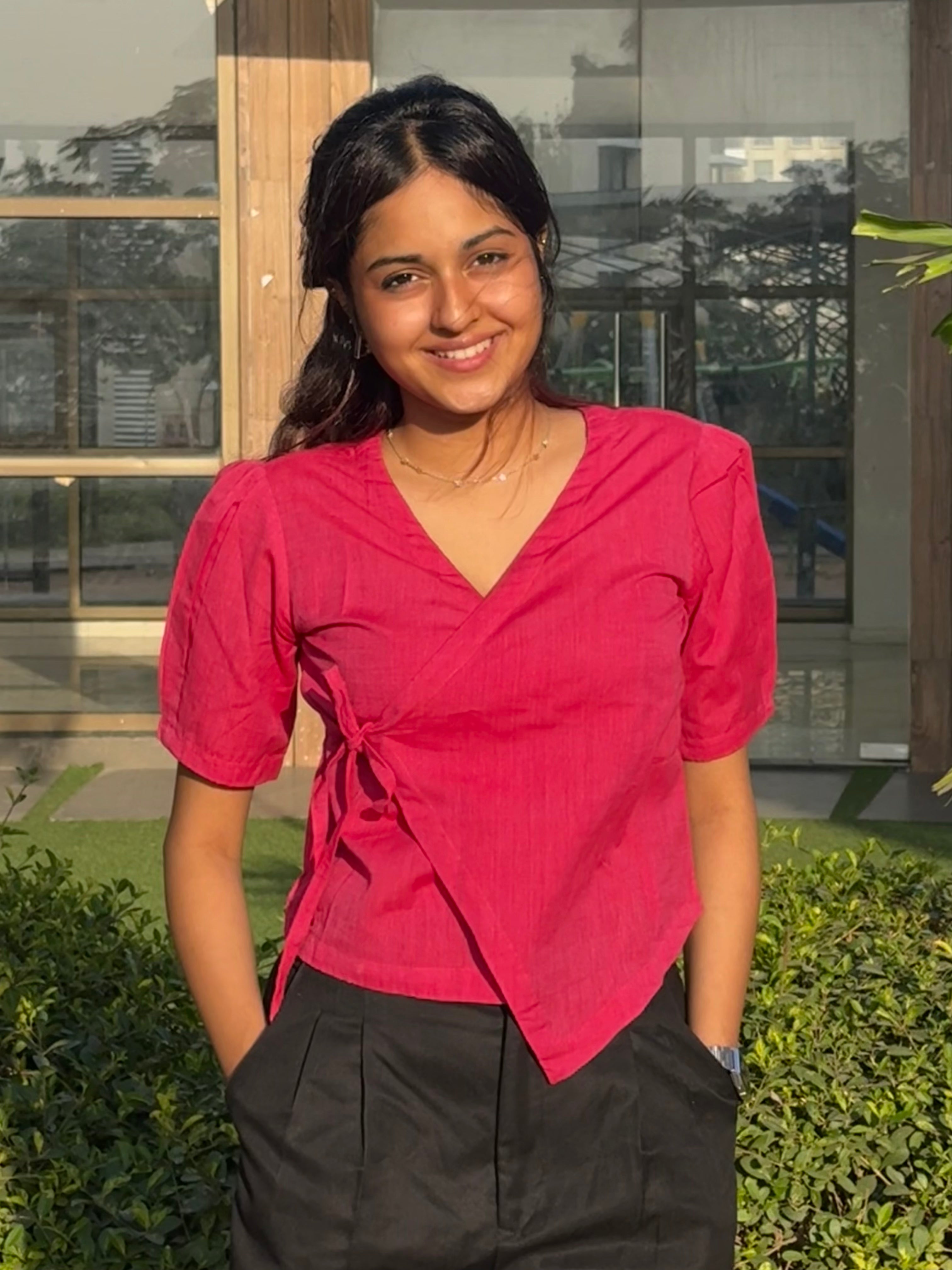 Crop top #16 - handloom cotton solid crop top in fuschia pink