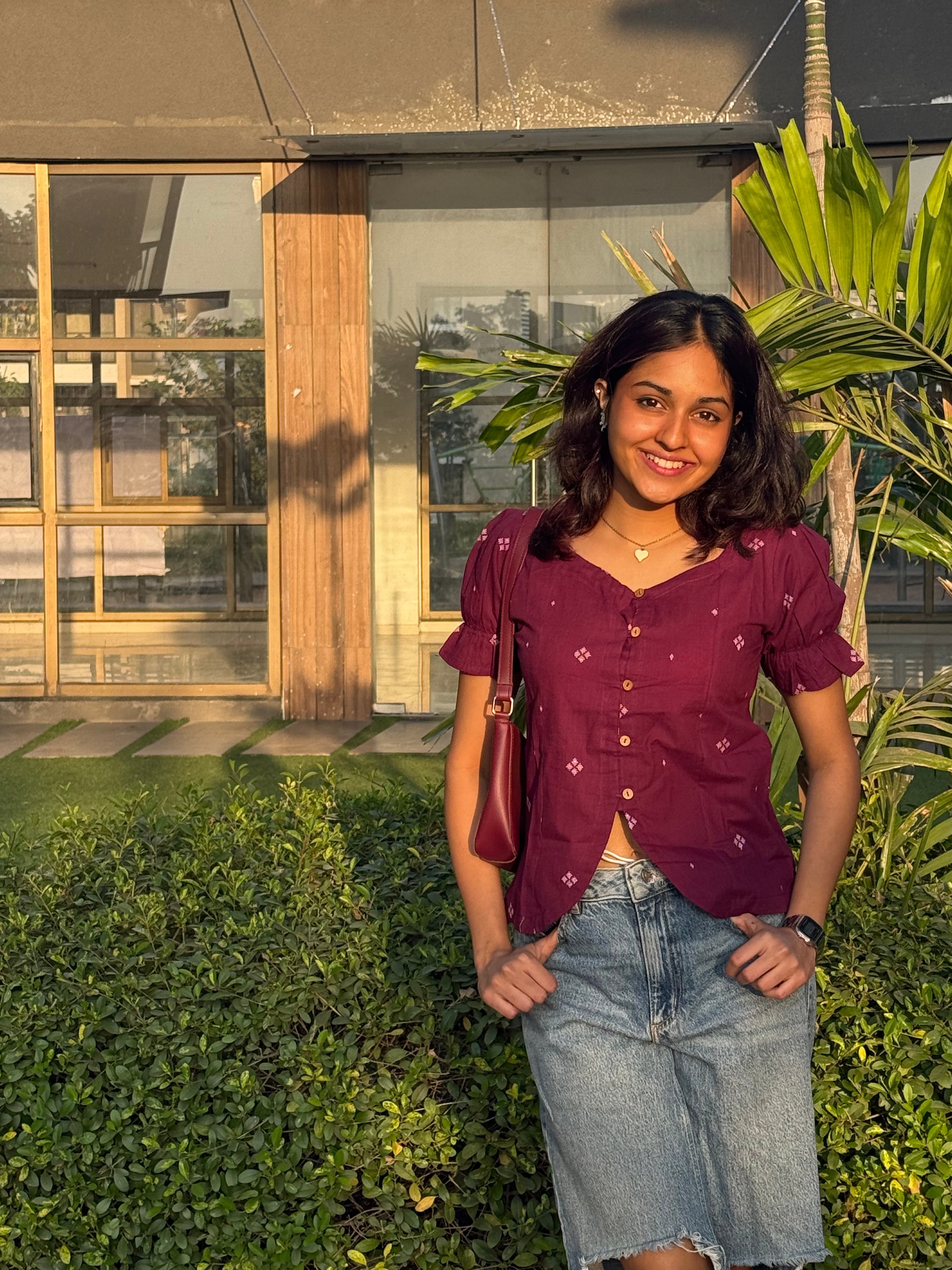 Crop top #15 - handloom organic cotton top in wine colour