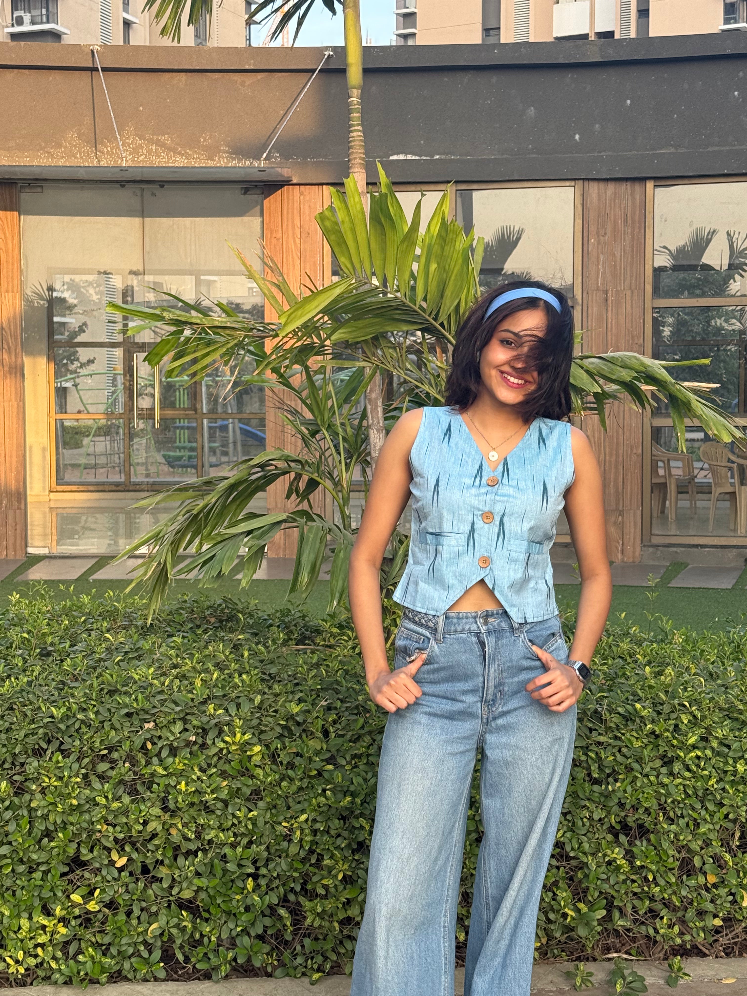 Crop top #18 - handloom organic top in light blue