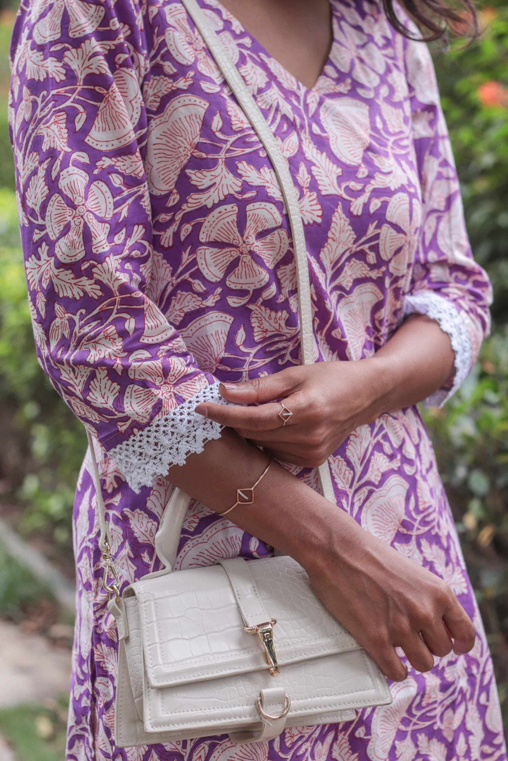 Niraa coord set - Floral hand block printed cotton coord set in deep purple