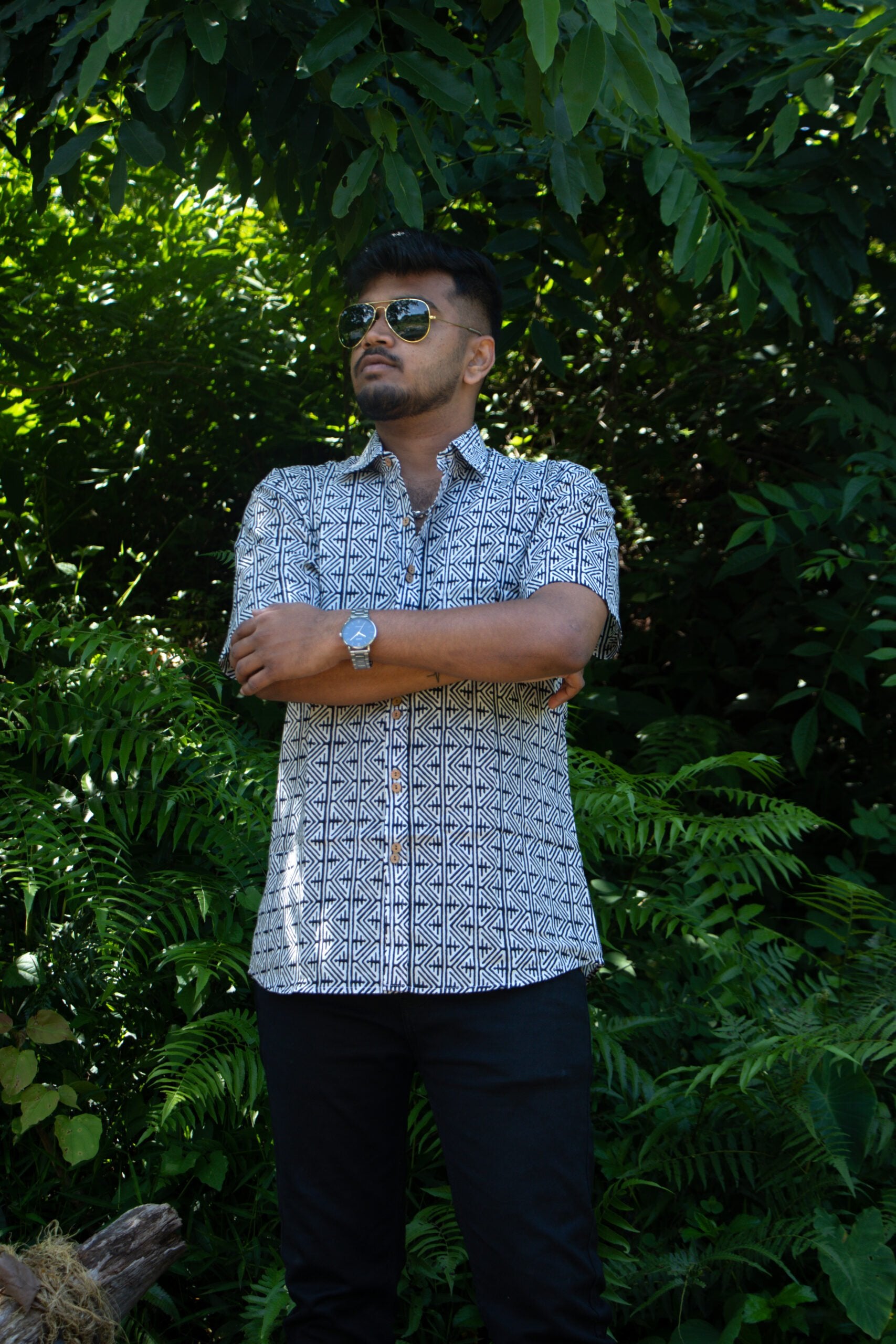 shirt - 19 -  handblock abstract printed  organic cotton shirt in black and white