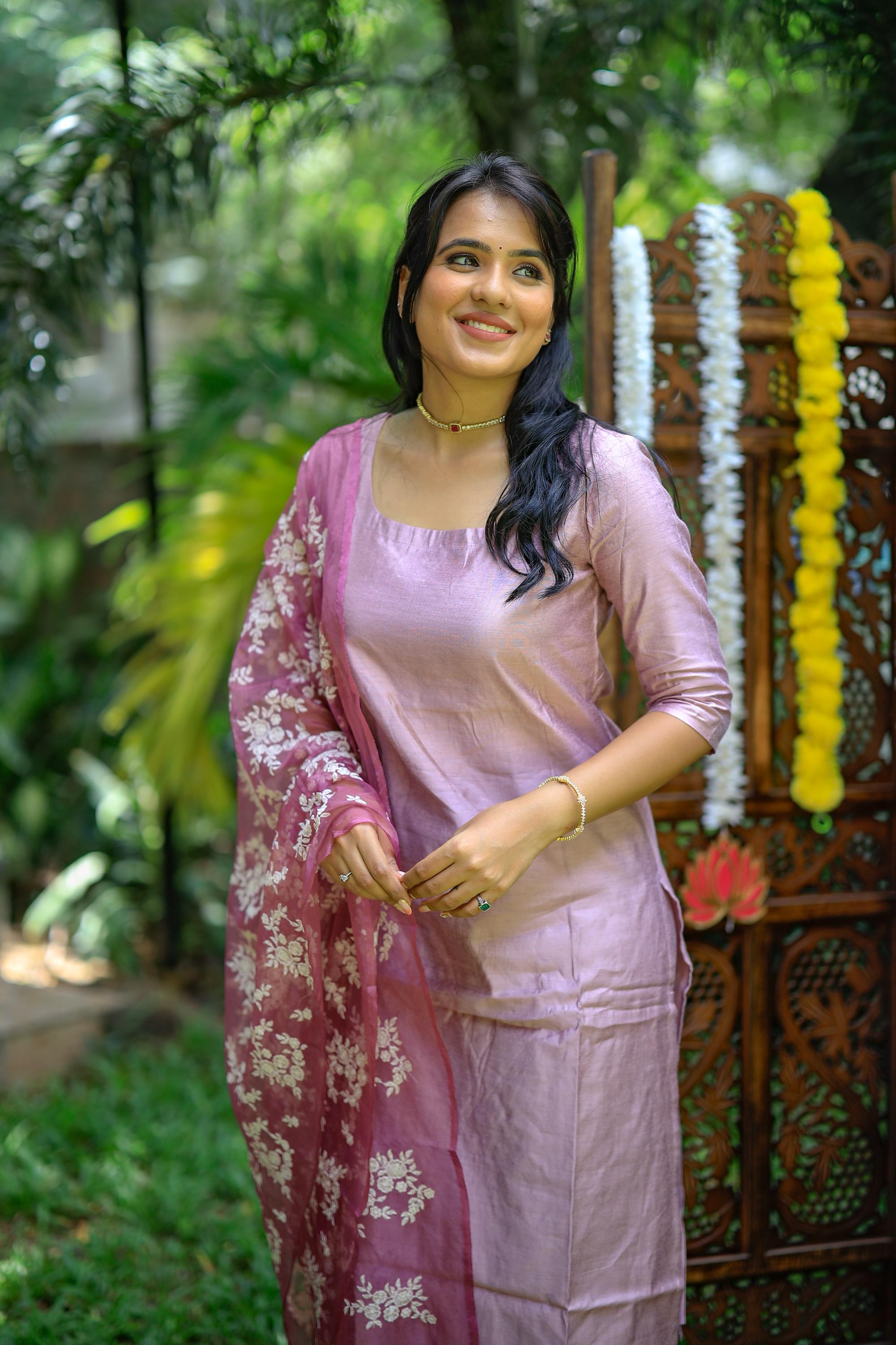 Tapsee ( lilac ) - anokha silk suit set with organza silk embroidered dupatta