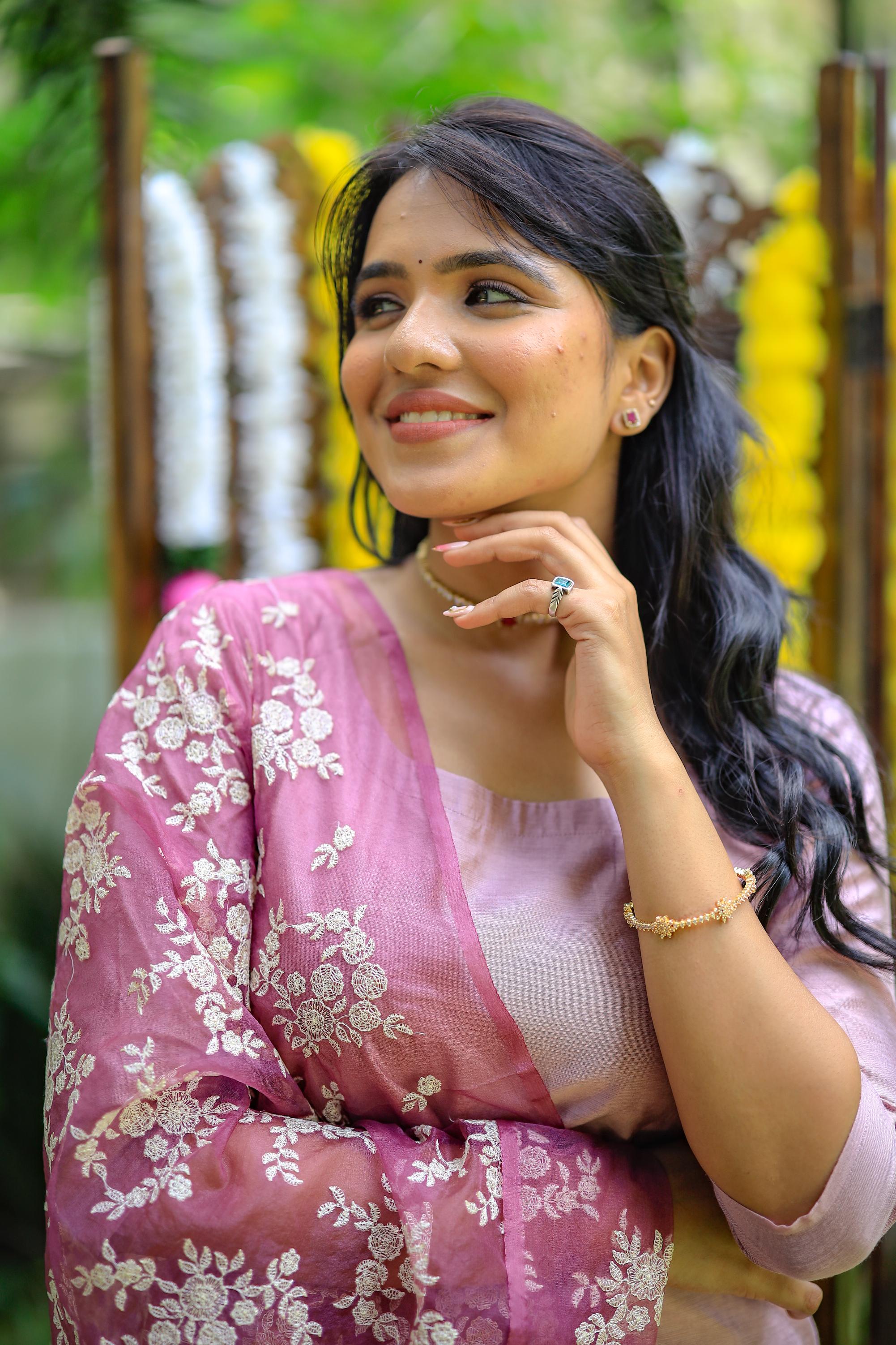 Tapsee ( lilac ) - anokha silk suit set with organza silk embroidered dupatta