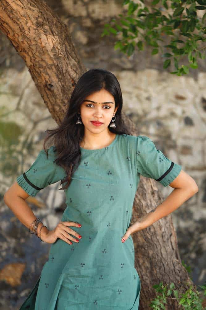 Nayan - handloom cotton with handwoven buttas kurta set in sage green