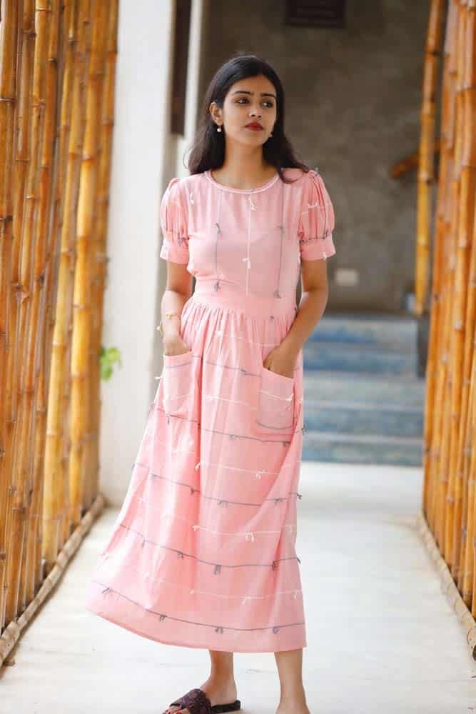 Senorita- handloom cotton with handwoven dori detaling in pink ( feeding friendly)