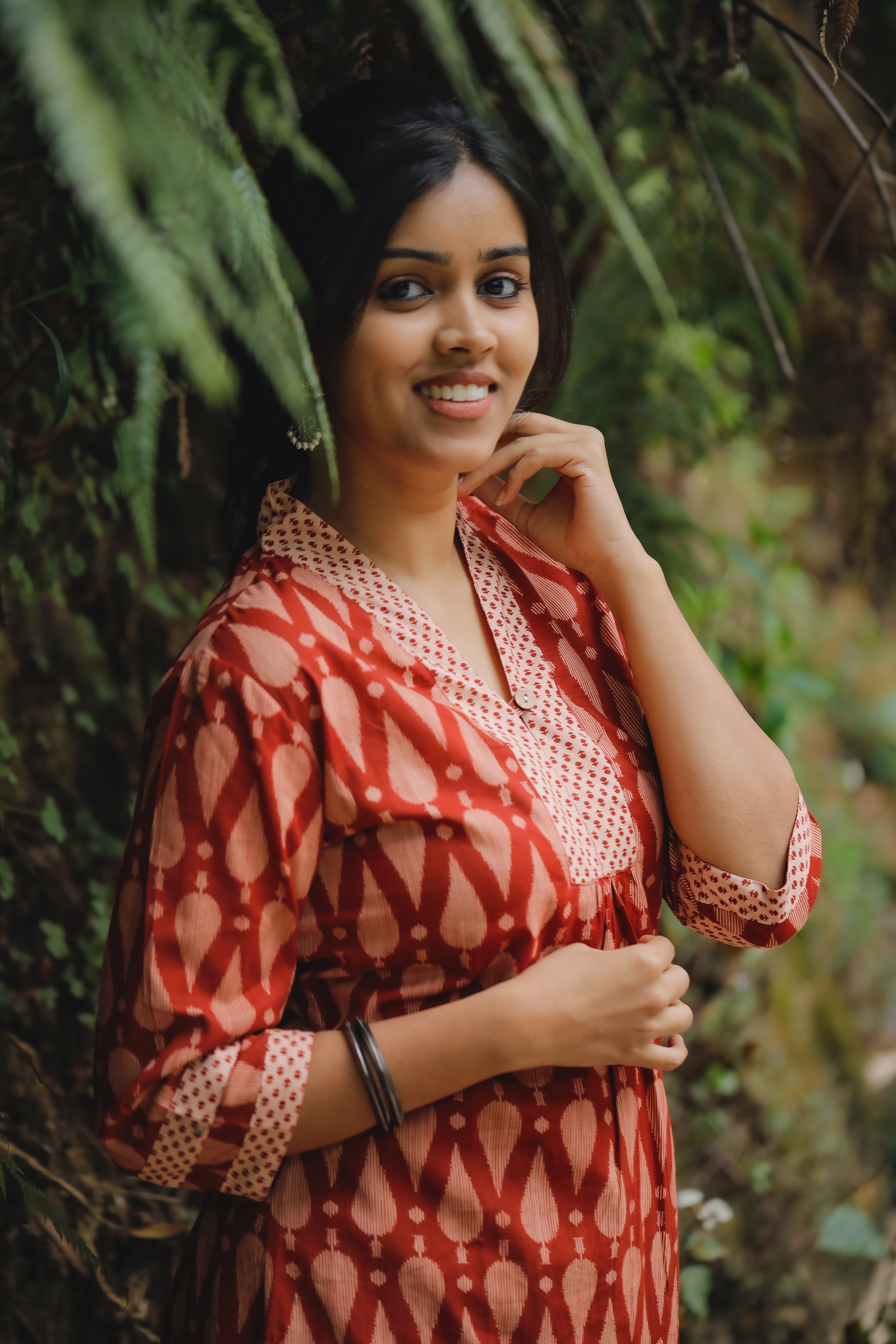 Nikitha - hand block printed organic cotton kurta set in rust orange