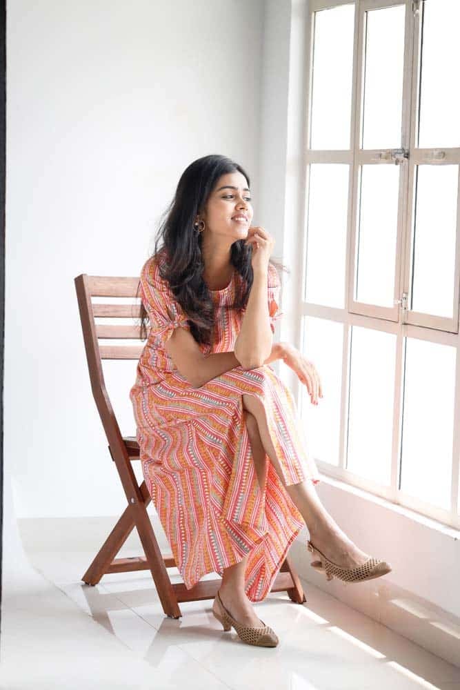 Esther - handloom cotton in multicolour striped pink dress