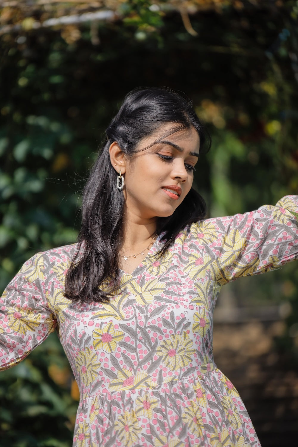 Dress 20 - floral hand block printed cotton dress in multicolour