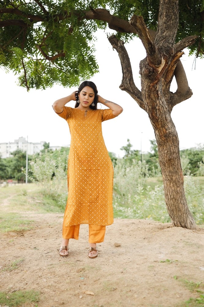 Vinaya - brocade banarasi silk kurta set in golden yellow