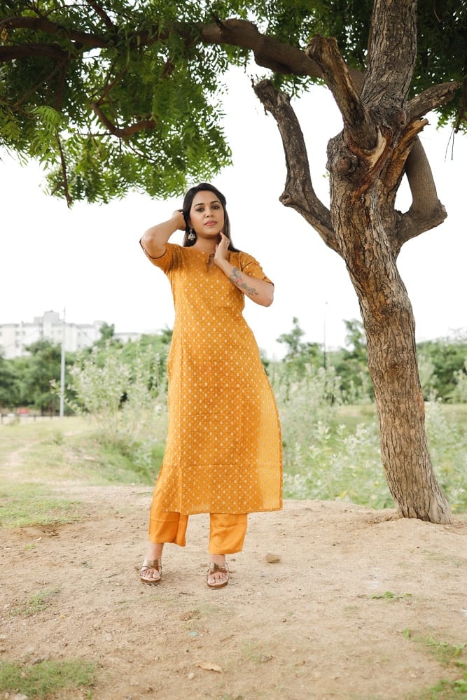 Vinaya - brocade banarasi silk kurta set in golden yellow