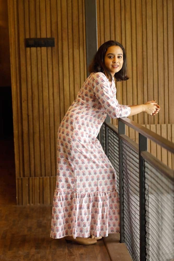 White floral cotton ruffled dress - Floral hand block printed jaipuri cotton dress in white ( feeding friendly)