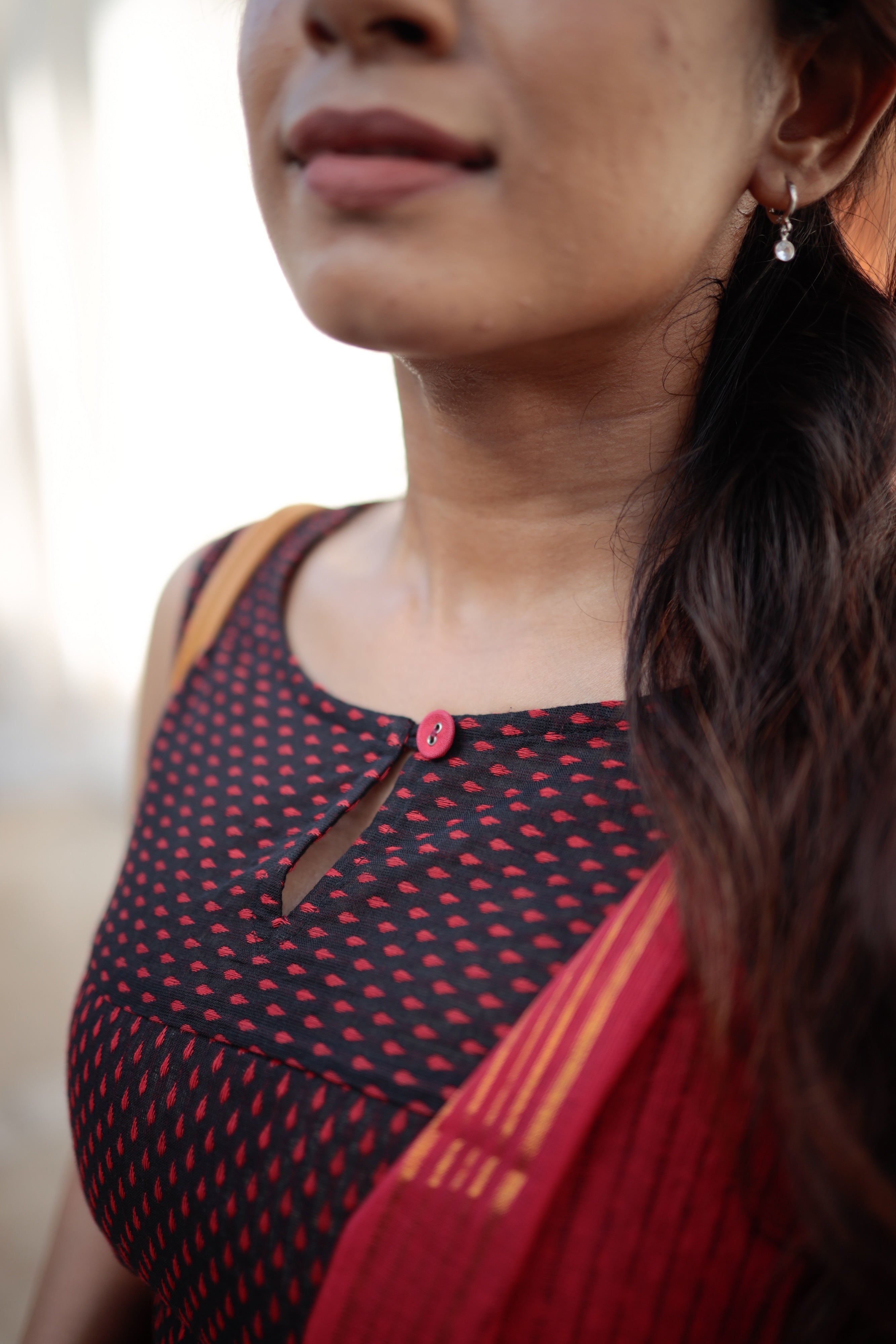 Niyashini - handloom cotton suit set with kota silk zari dupatta in black and red