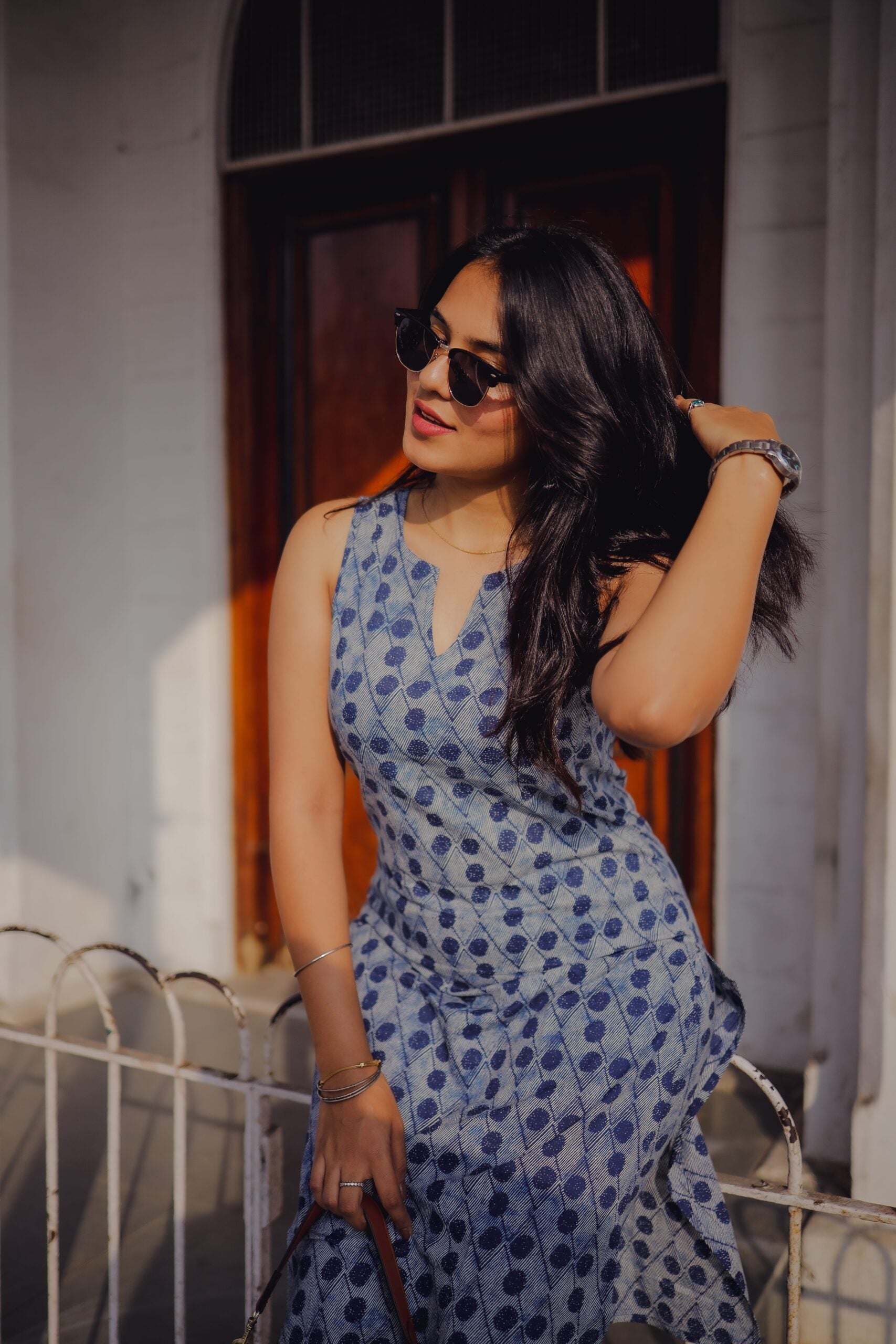 Taara (indigo)- Indigo abstract hand block printed halter neck organic cotton kurta set