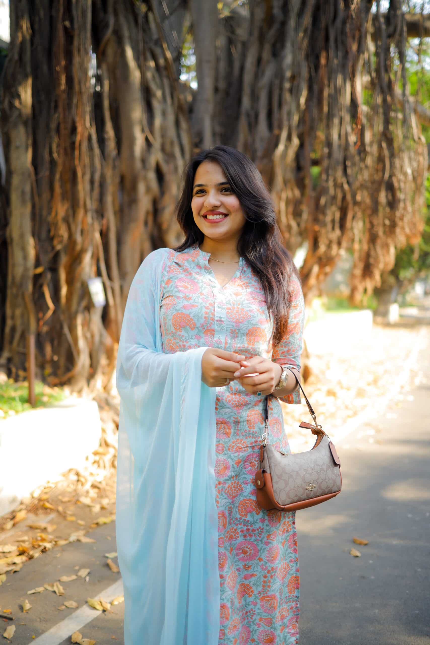 Shivaali 鈥� Floral Handblock Printed Organic Cotton Suit Set In Pastel Blue