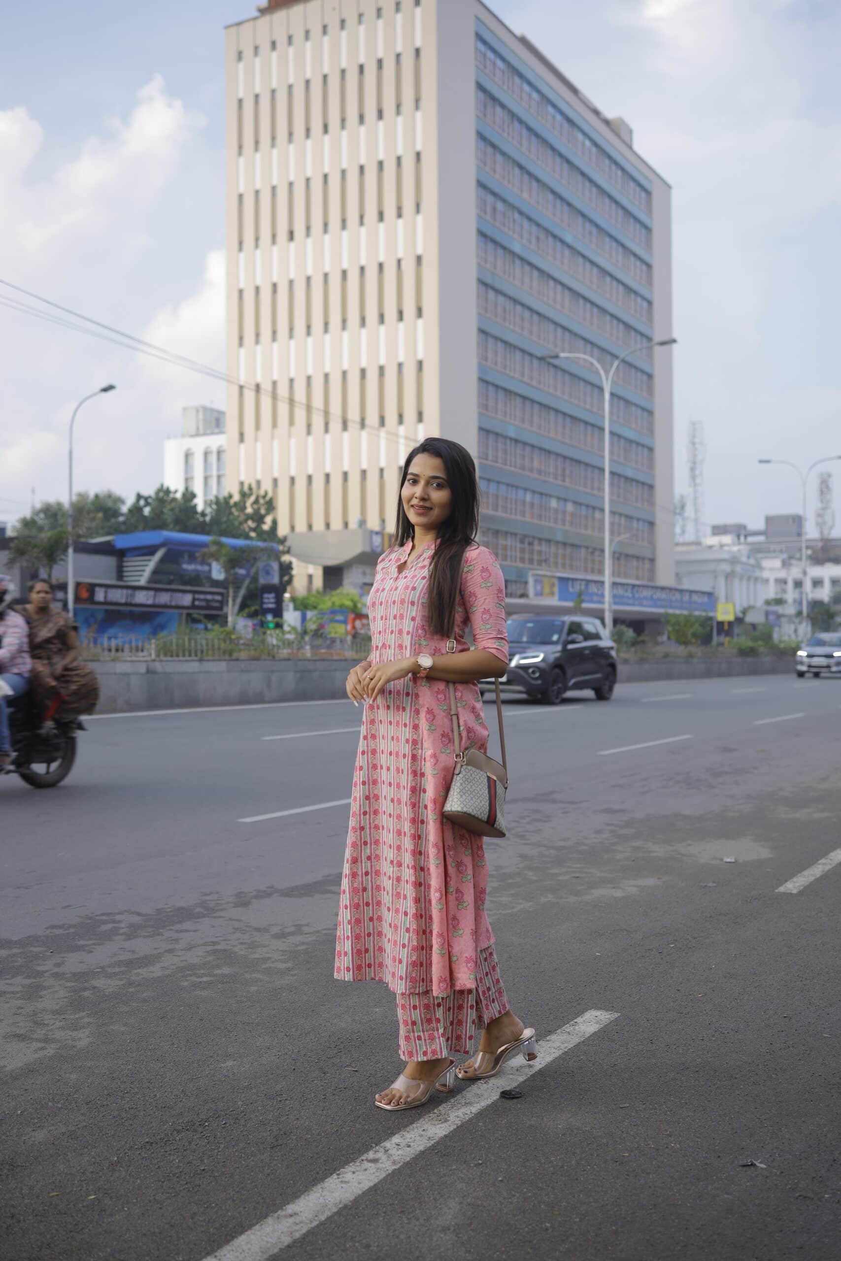 Iyla ( pink) - floral handblock printed A line kurta set with concealed zips